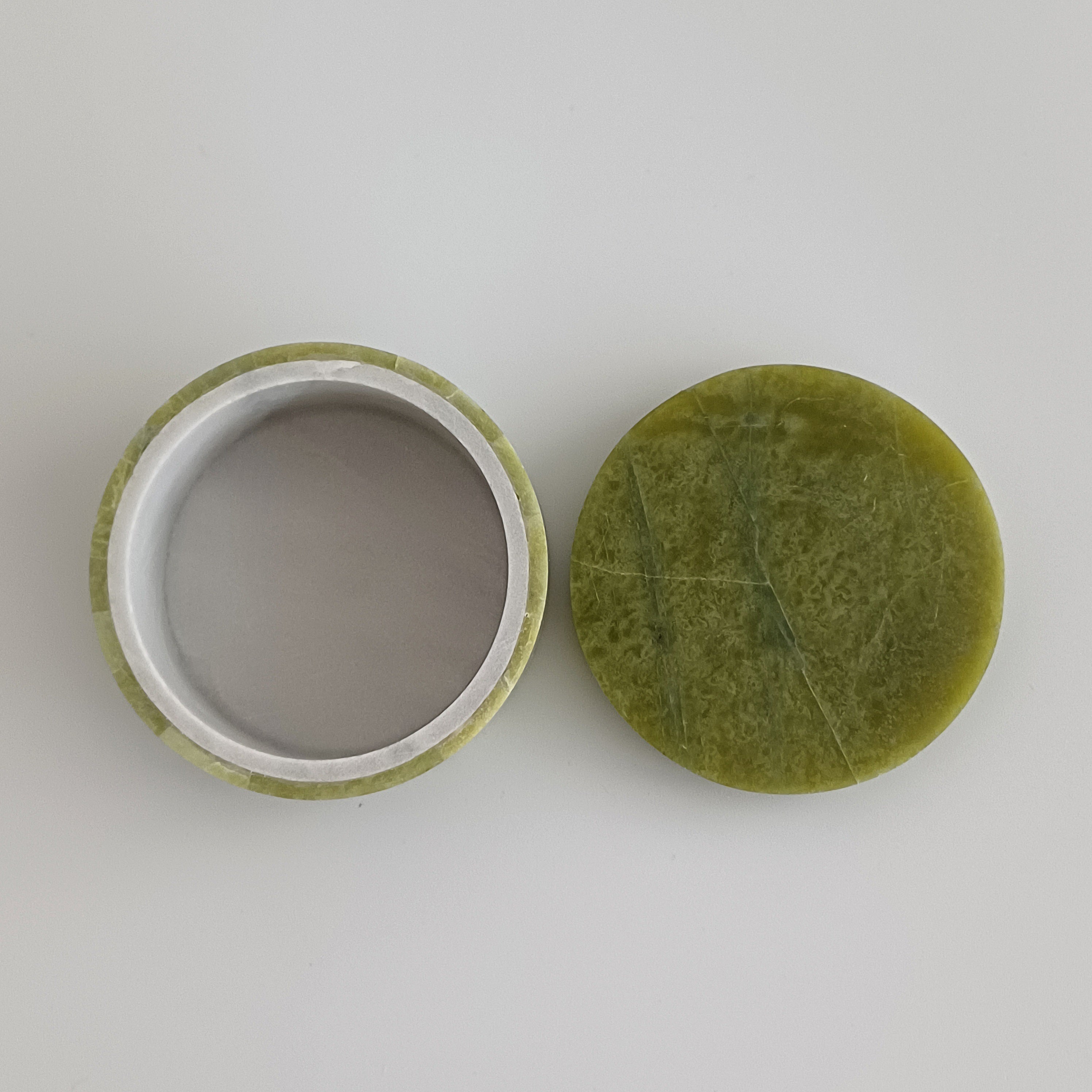 Afghan Handmade Serpentine & White Marble Jewellery Box 6.5x6.5 CM