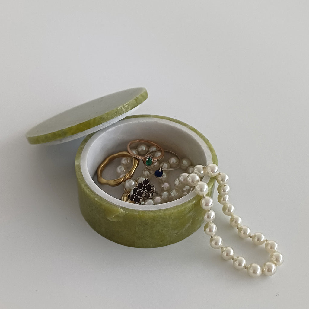 Afghan Handmade Serpentine & White Marble Jewellery Box 6.5x6.5 CM