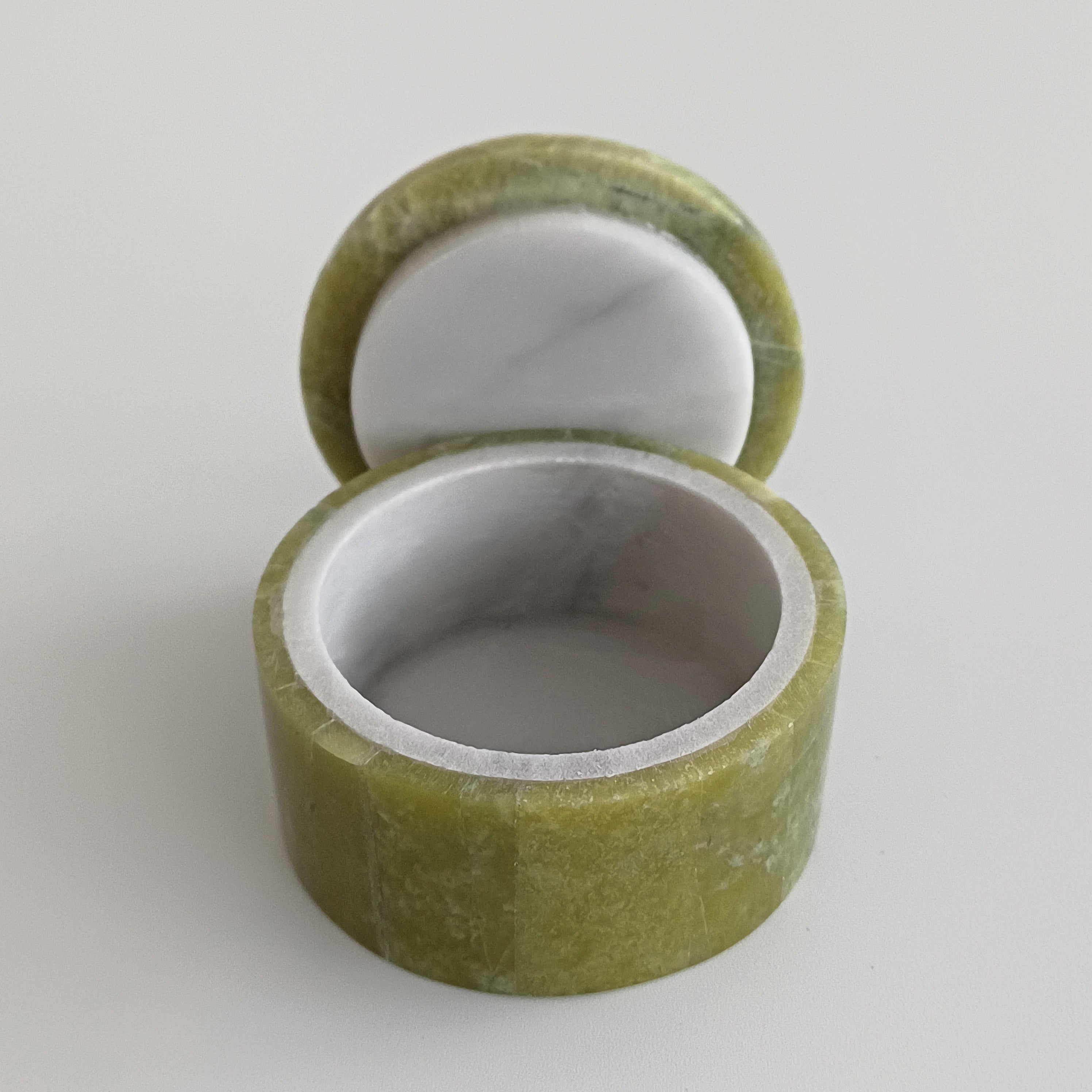 Afghan Handmade Serpentine & White Marble Jewellery Box 4.9x4.9 CM