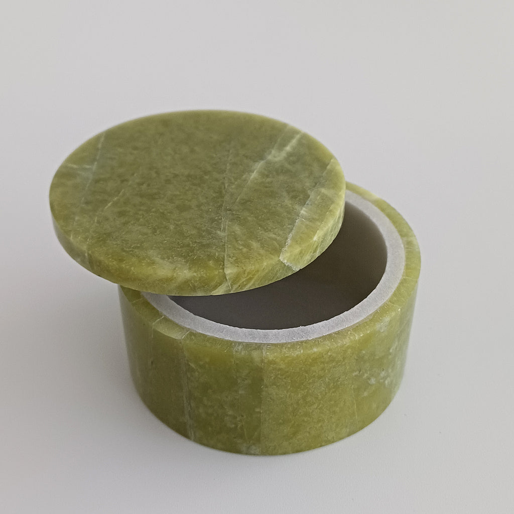 Afghan Handmade Serpentine & White Marble Jewellery Box 4.9x4.9 CM