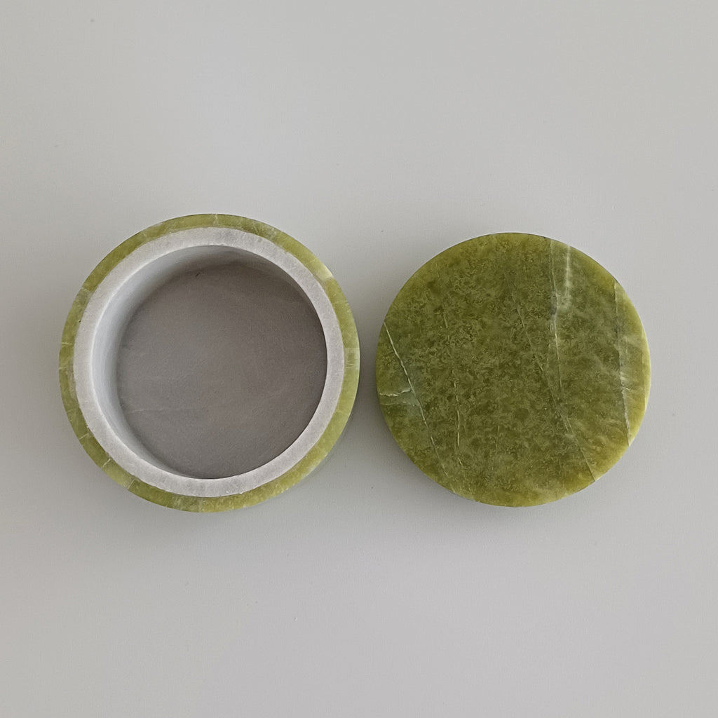 Afghan Handmade Serpentine & White Marble Jewellery Box 4.9x4.9 CM