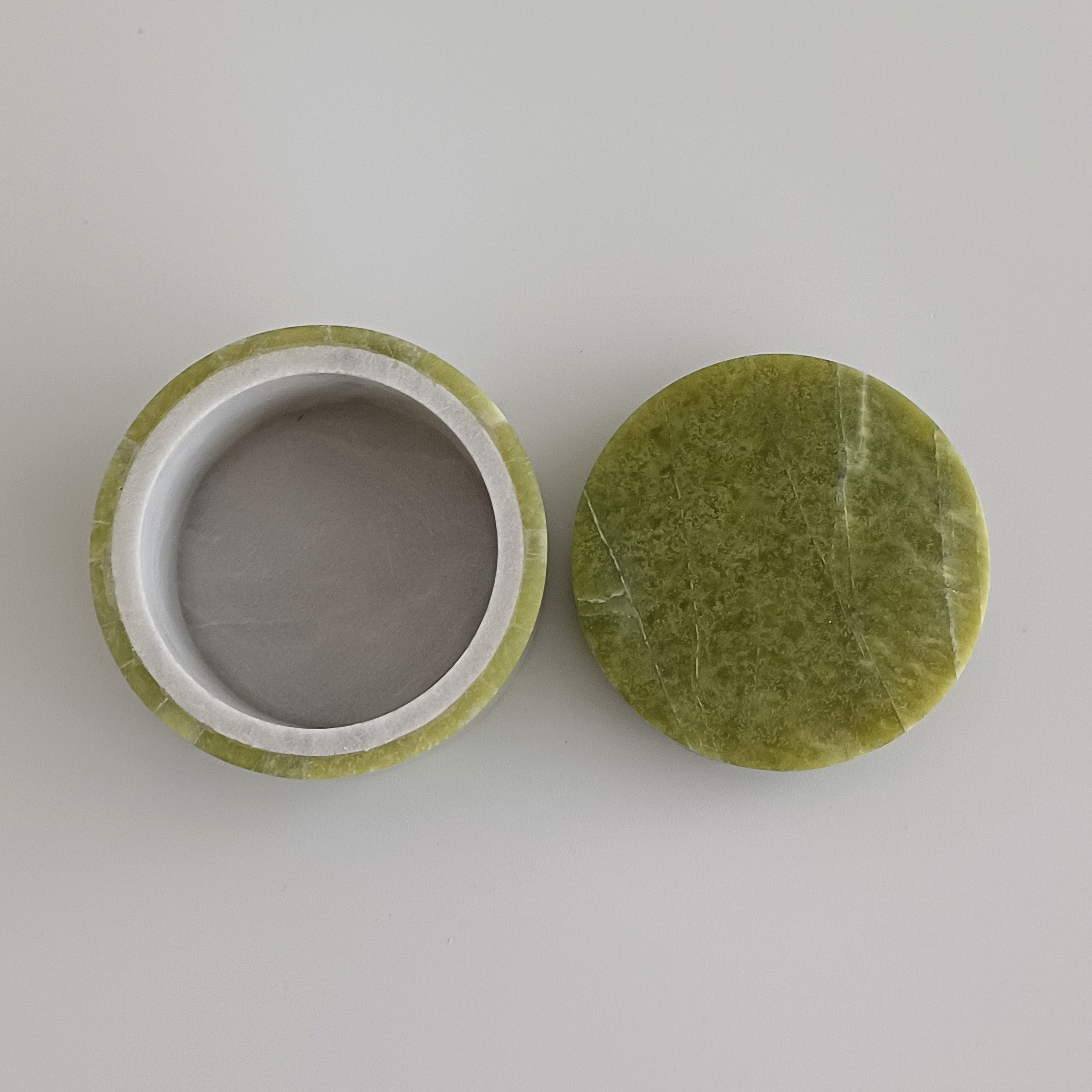 Afghan Handmade Serpentine & White Marble Jewellery Box 4.9x4.9 CM