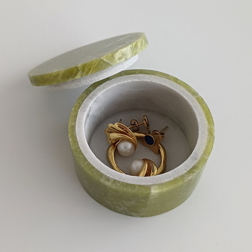 Afghan Handmade Serpentine & White Marble Jewellery Box 4.9x4.9 CM