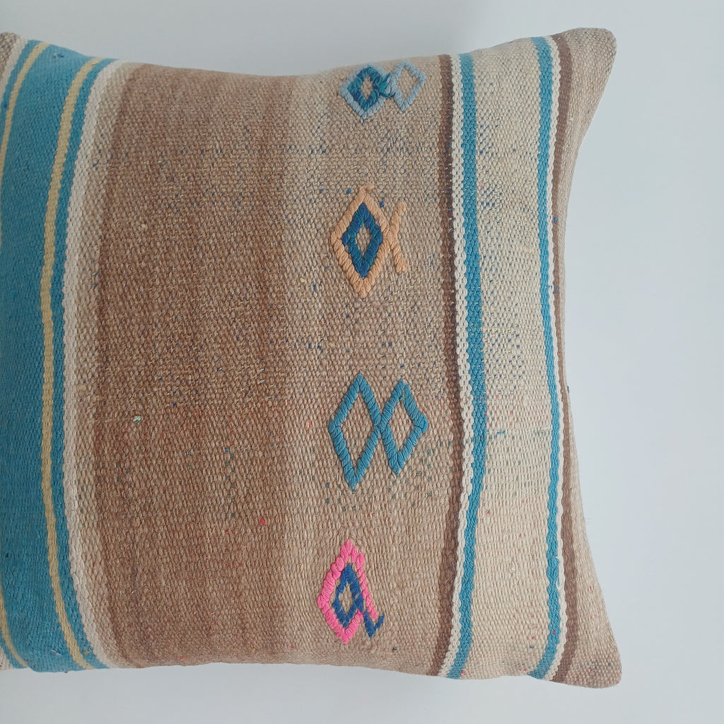 Moroccan Handmade Multicoloured Rug Cushion Cover 16''x16'' / 40x40 CM