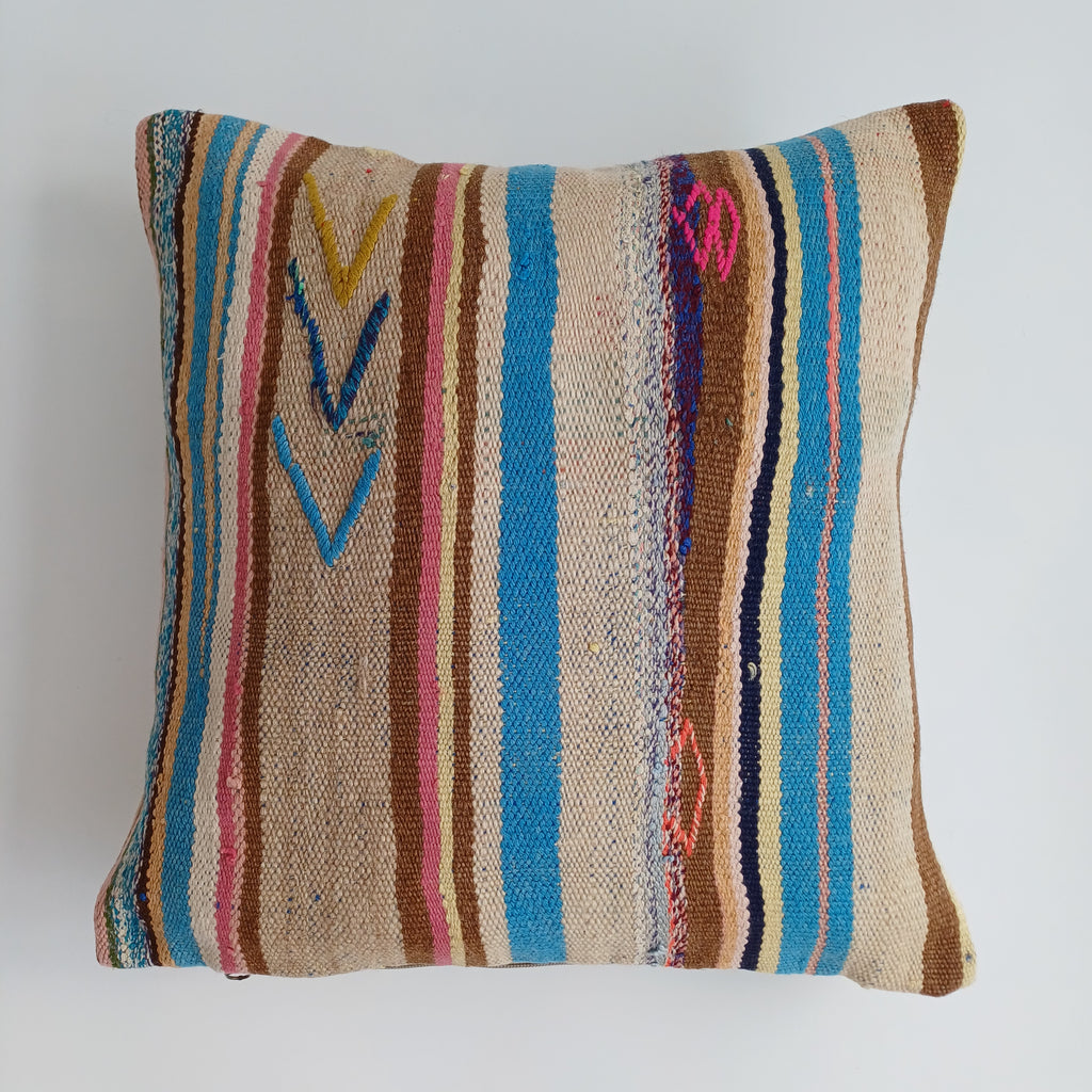 Moroccan Handmade Multicoloured Rug Cushion Cover 16''x16'' / 40x40 CM