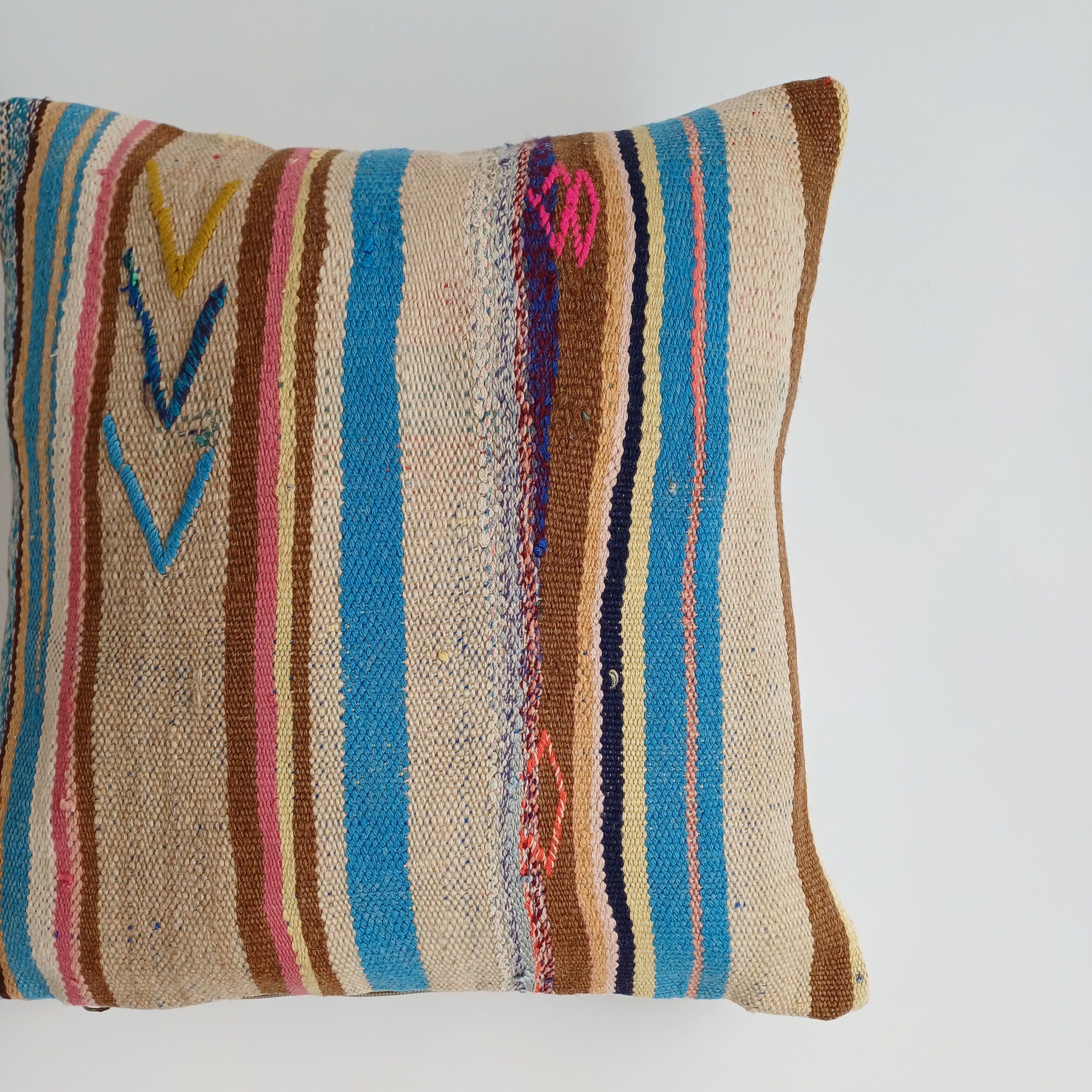 Moroccan Handmade Multicoloured Rug Cushion Cover 16''x16'' / 40x40 CM