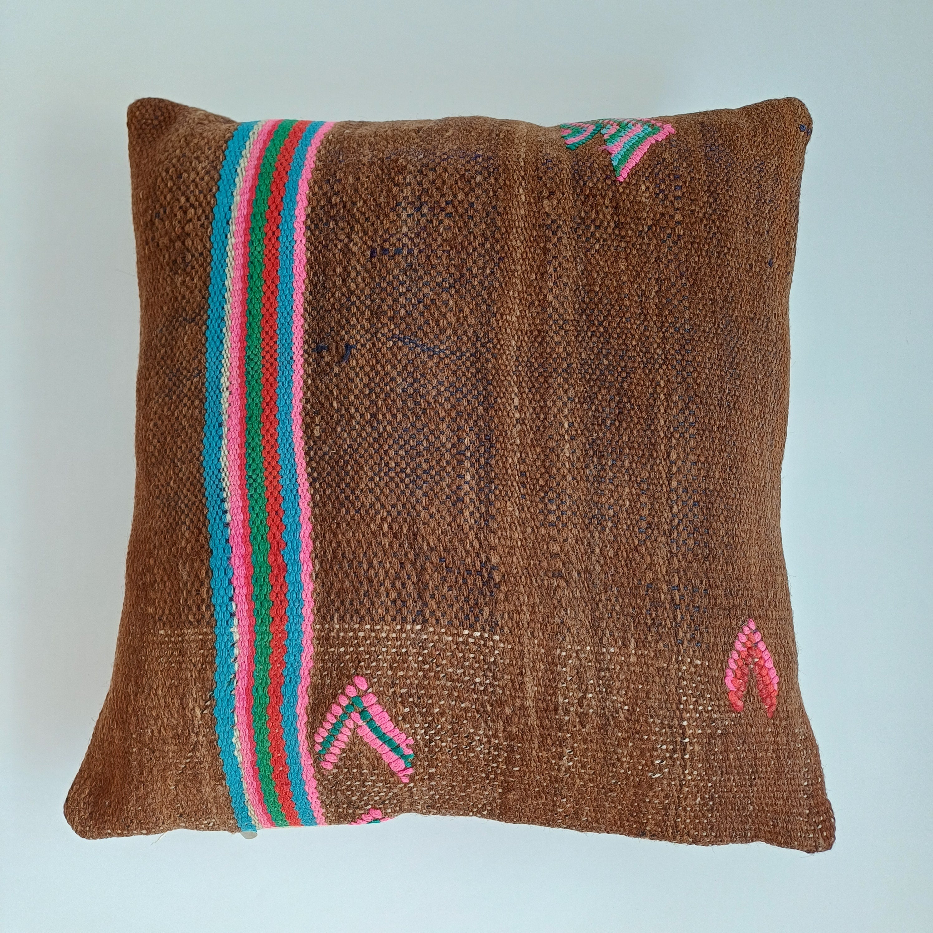 Moroccan Handmade Multicoloured Rug Cushion Cover 16''x16'' / 40x40 CM