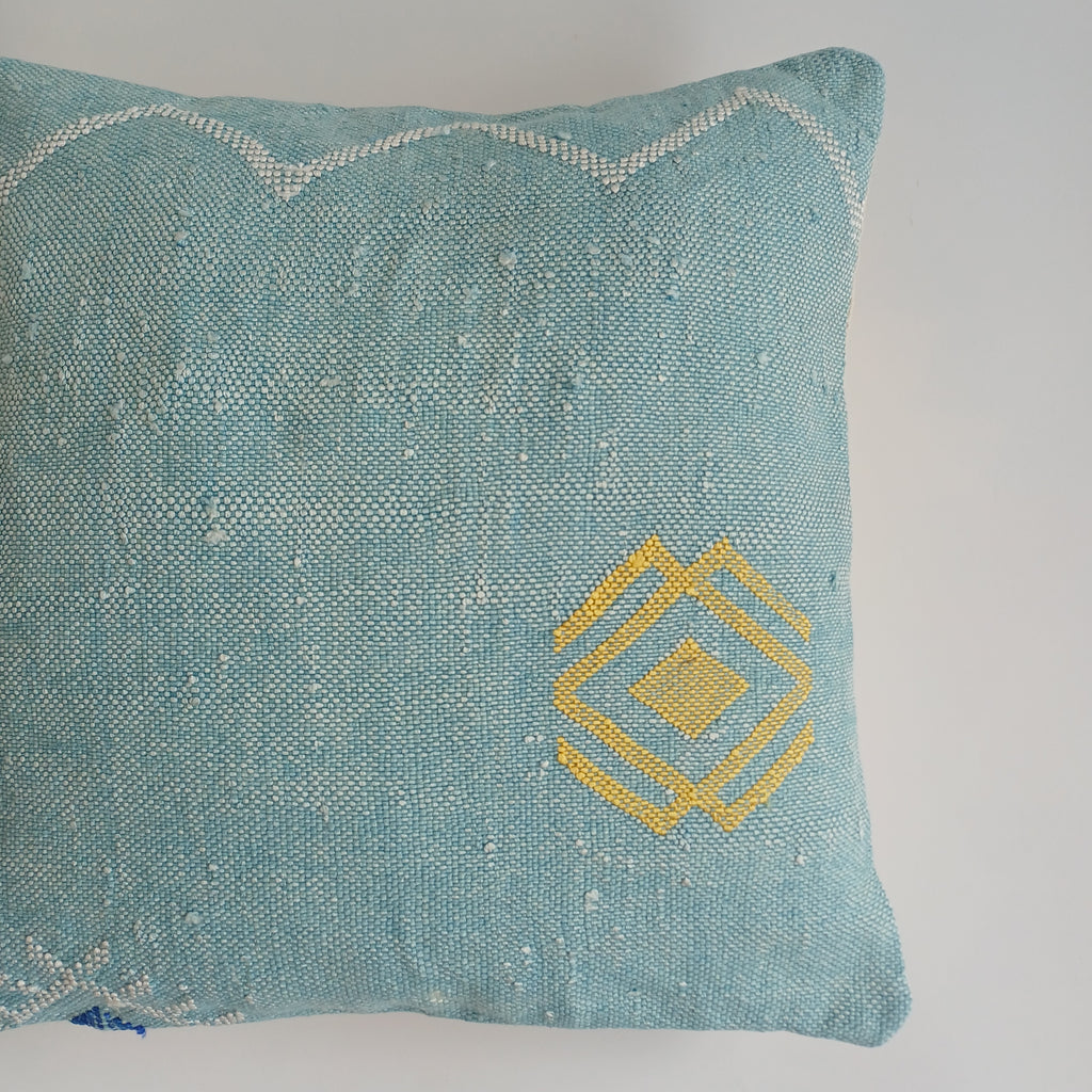 Moroccan Handmade Teal Blue Cactus Silk Cushion Cover 16''x16'' / 40x40 CM