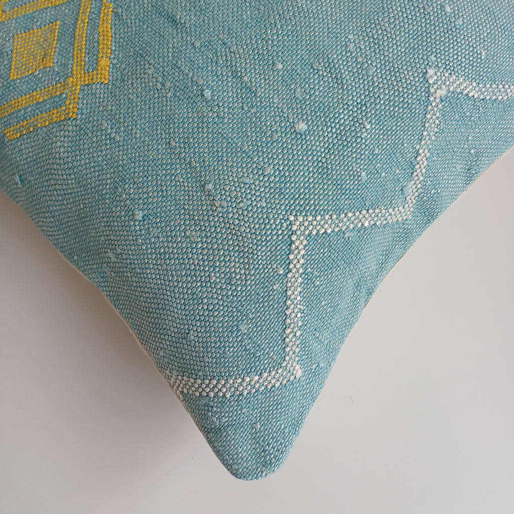 Moroccan Handmade Teal Blue Cactus Silk Cushion Cover 16''x16'' / 40x40 CM