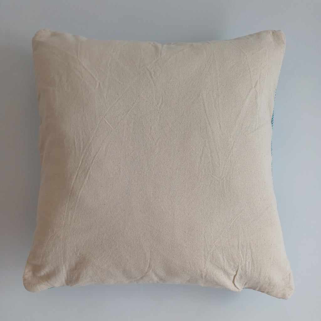 Moroccan Handmade Teal Blue Cactus Silk Cushion Cover 16''x16'' / 40x40 CM