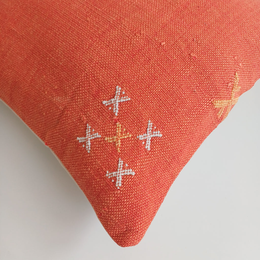 Moroccan Handmade Red Orange Cactus Silk Cushion Cover 16''x16'' / 40x40 CM