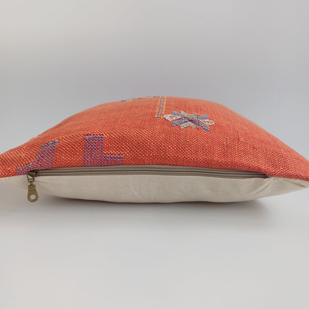 Moroccan Handmade Red Orange Cactus Silk Cushion Cover 16''x16'' / 40x40 CM
