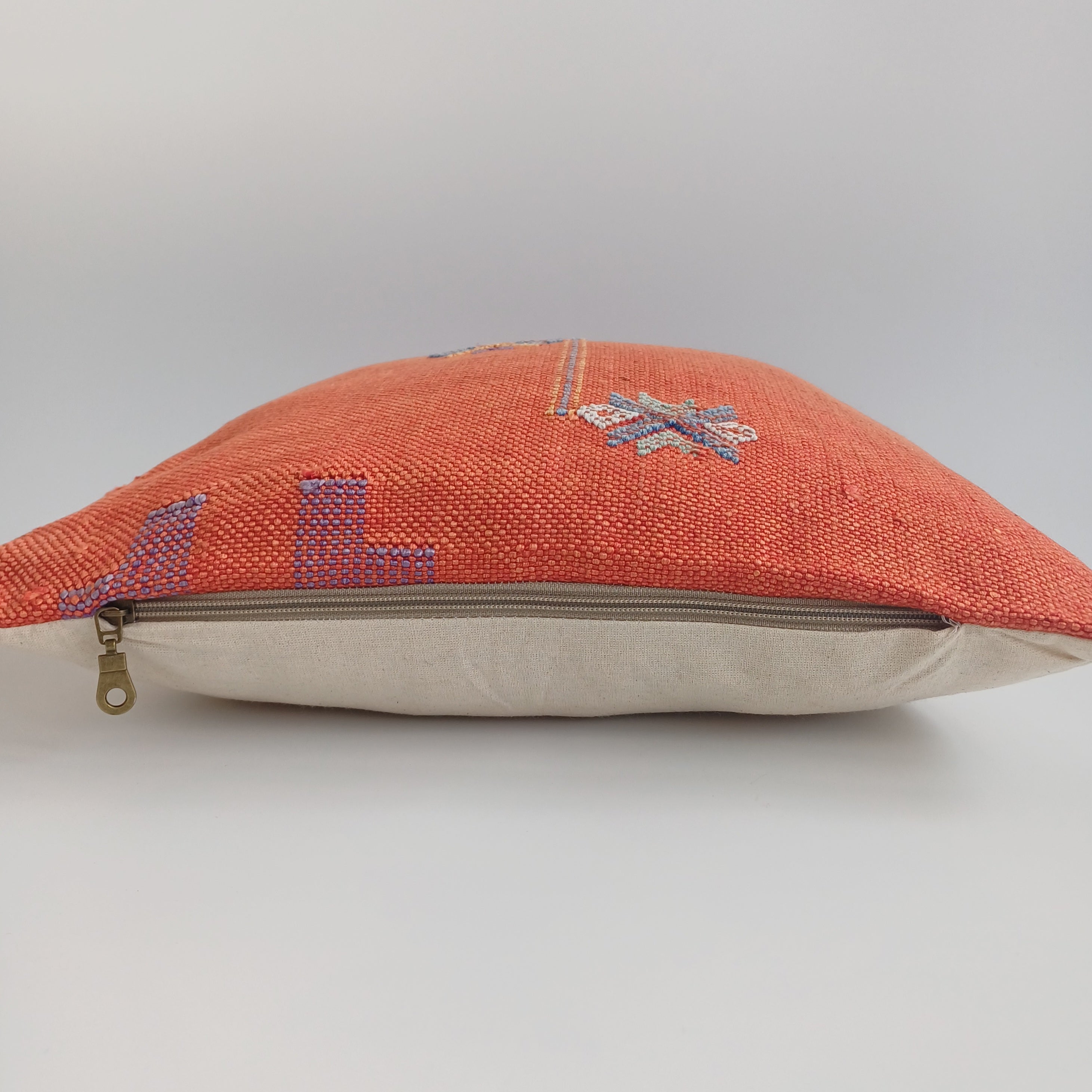 Moroccan Handmade Red Orange Cactus Silk Cushion Cover 16''x16'' / 40x40 CM