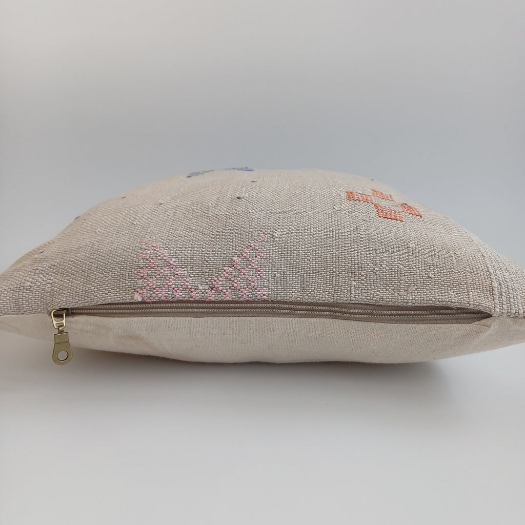 Moroccan Handmade Oatmeal Cactus Silk Cushion Cover 16''x16'' / 40x40 CM