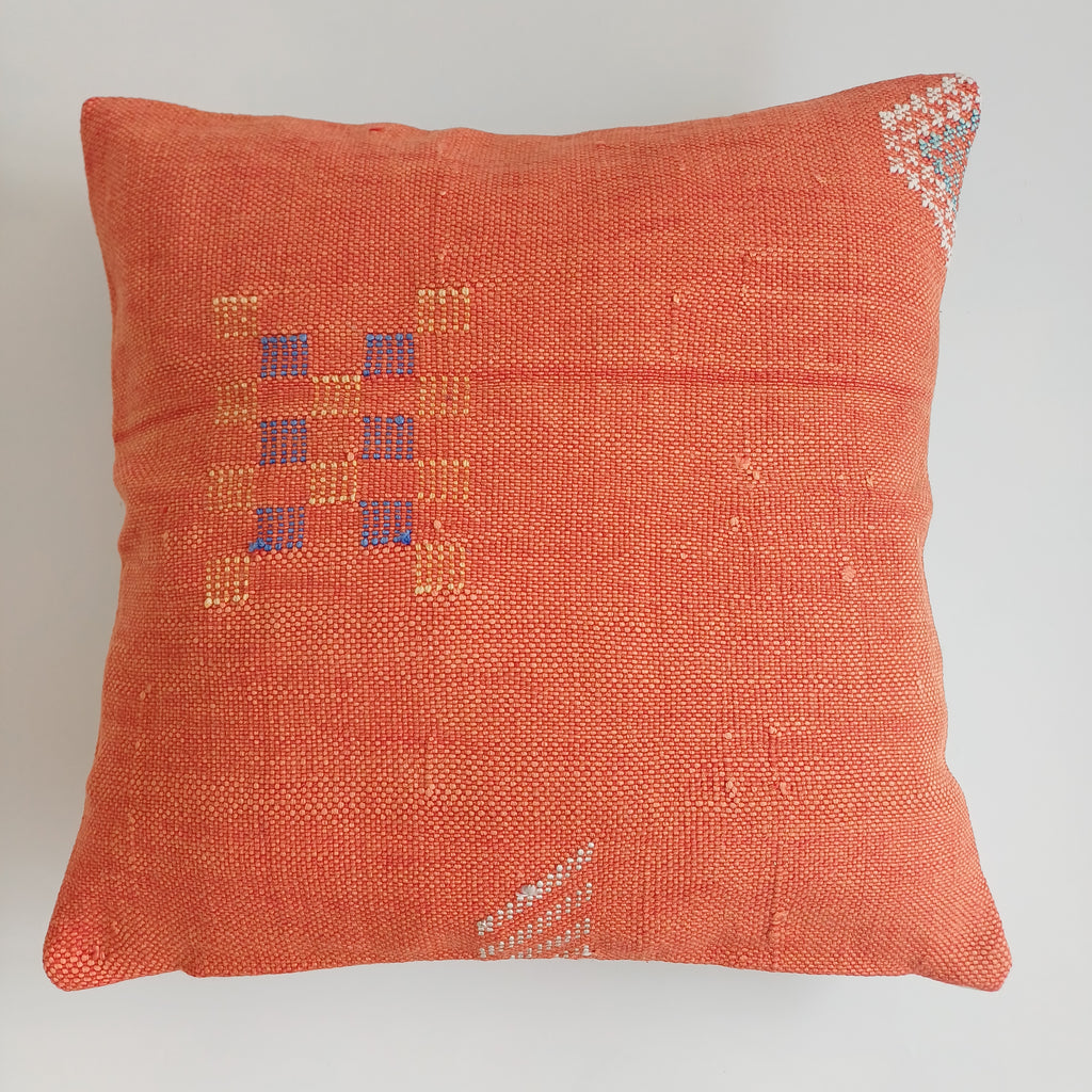 Moroccan Handmade Red Orange Cactus Silk Cushion Cover 16''x16'' / 40x40 CM
