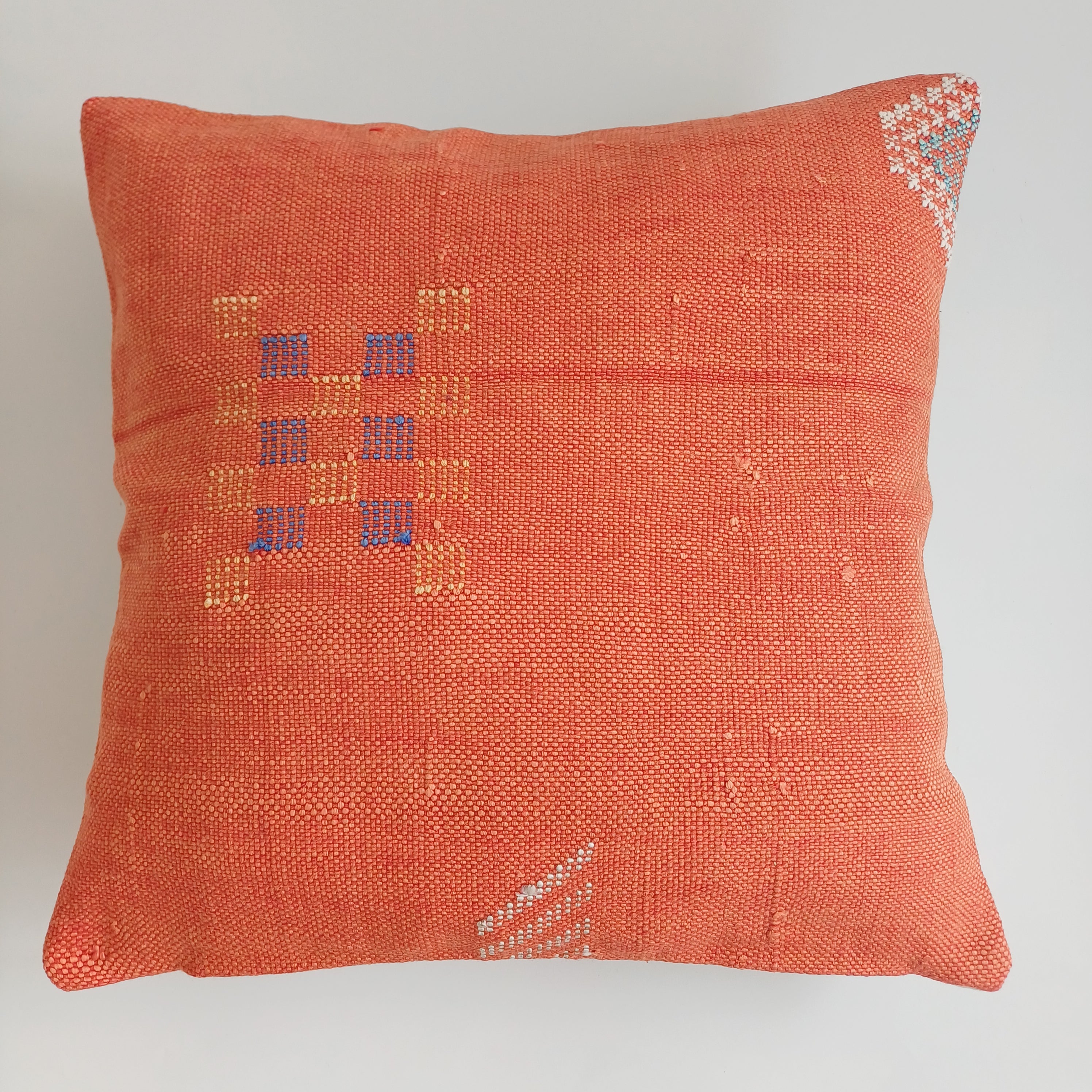 Moroccan Handmade Red Orange Cactus Silk Cushion Cover 16''x16'' / 40x40 CM