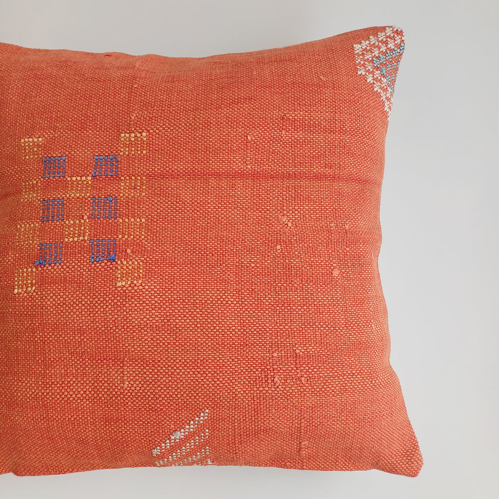 Moroccan Handmade Red Orange Cactus Silk Cushion Cover 16''x16'' / 40x40 CM