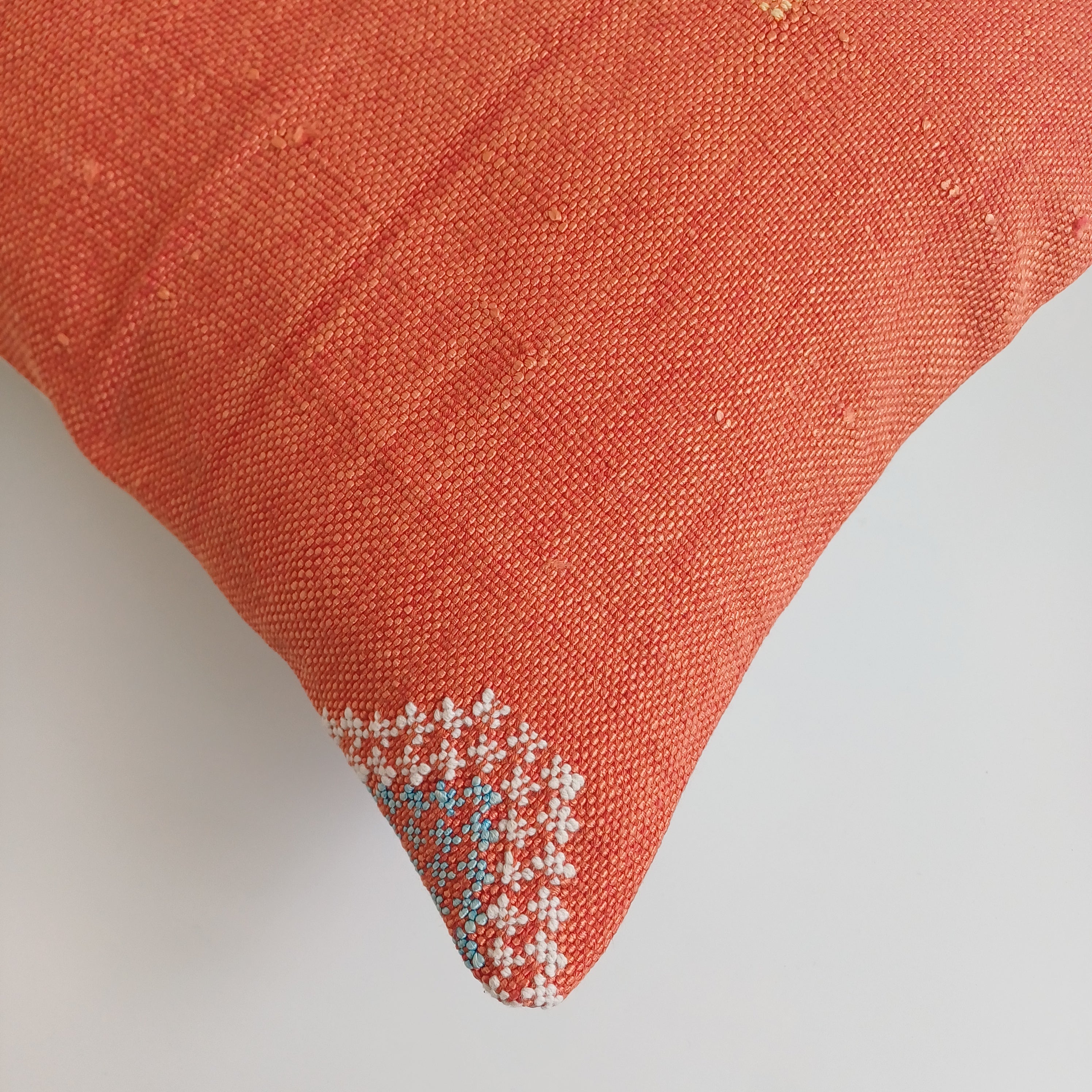 Moroccan Handmade Red Orange Cactus Silk Cushion Cover 16''x16'' / 40x40 CM