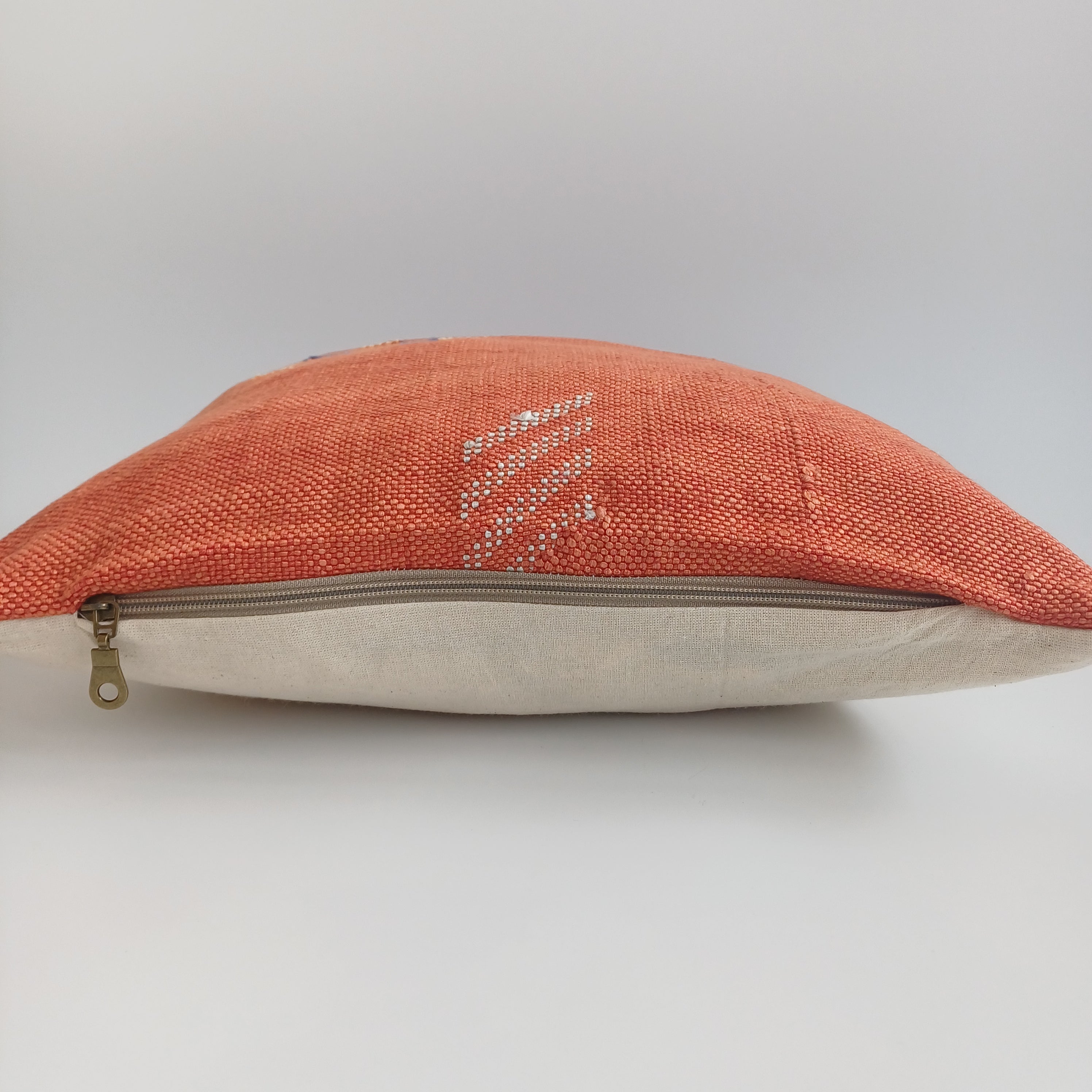 Moroccan Handmade Red Orange Cactus Silk Cushion Cover 16''x16'' / 40x40 CM