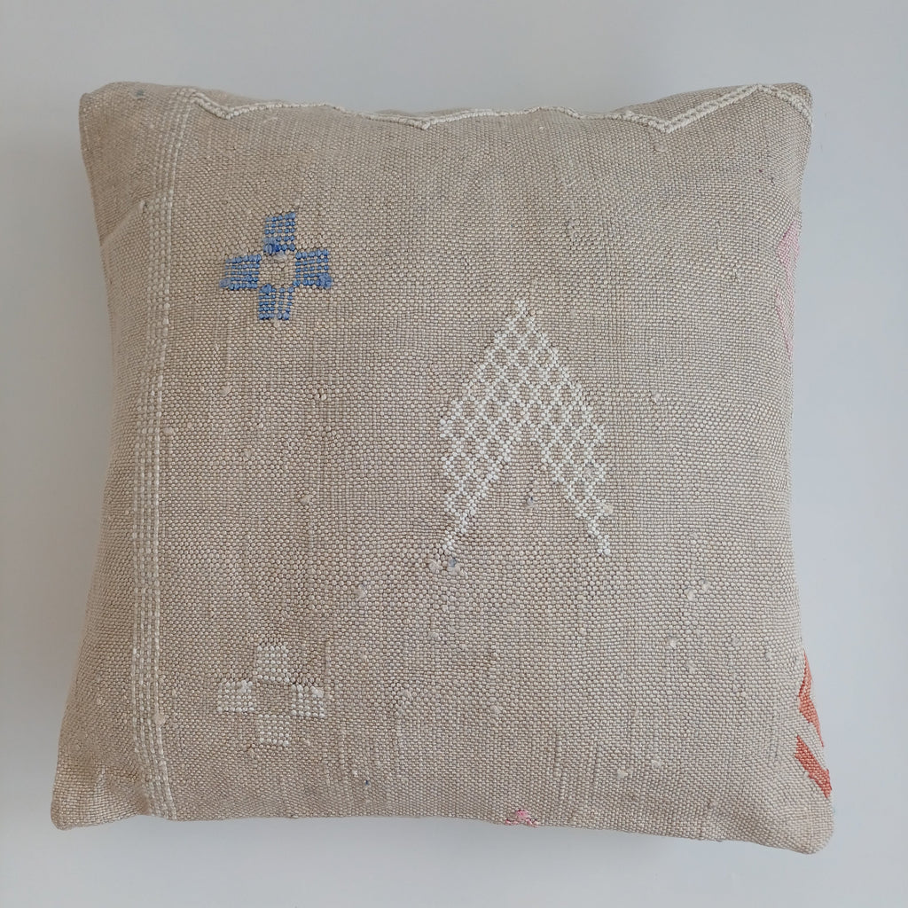 Moroccan Handmade Oatmeal Cactus Silk Cushion Cover 16''x16'' / 40x40 CM