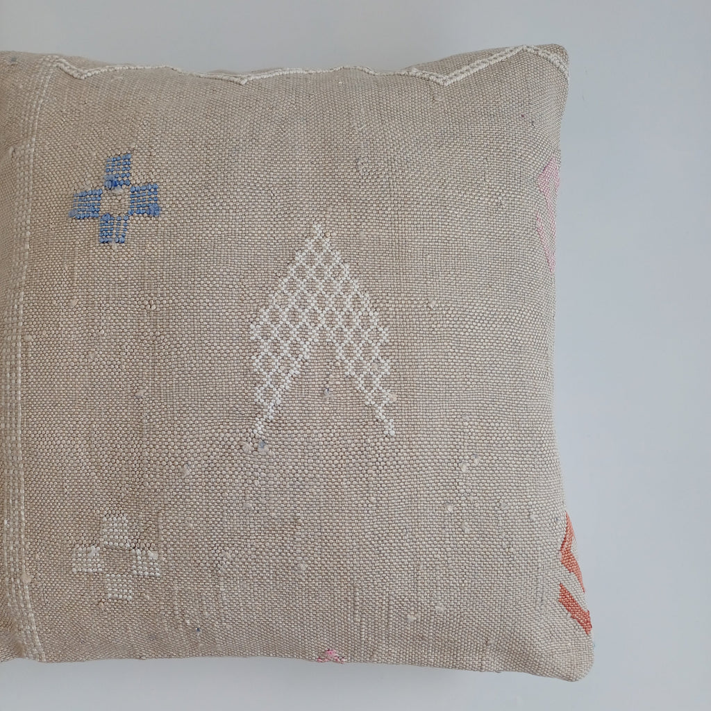 Moroccan Handmade Oatmeal Cactus Silk Cushion Cover 16''x16'' / 40x40 CM
