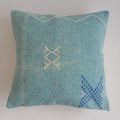Moroccan Handmade Teal Blue Cactus Silk Cushion Cover 16''x16'' / 40x40 CM