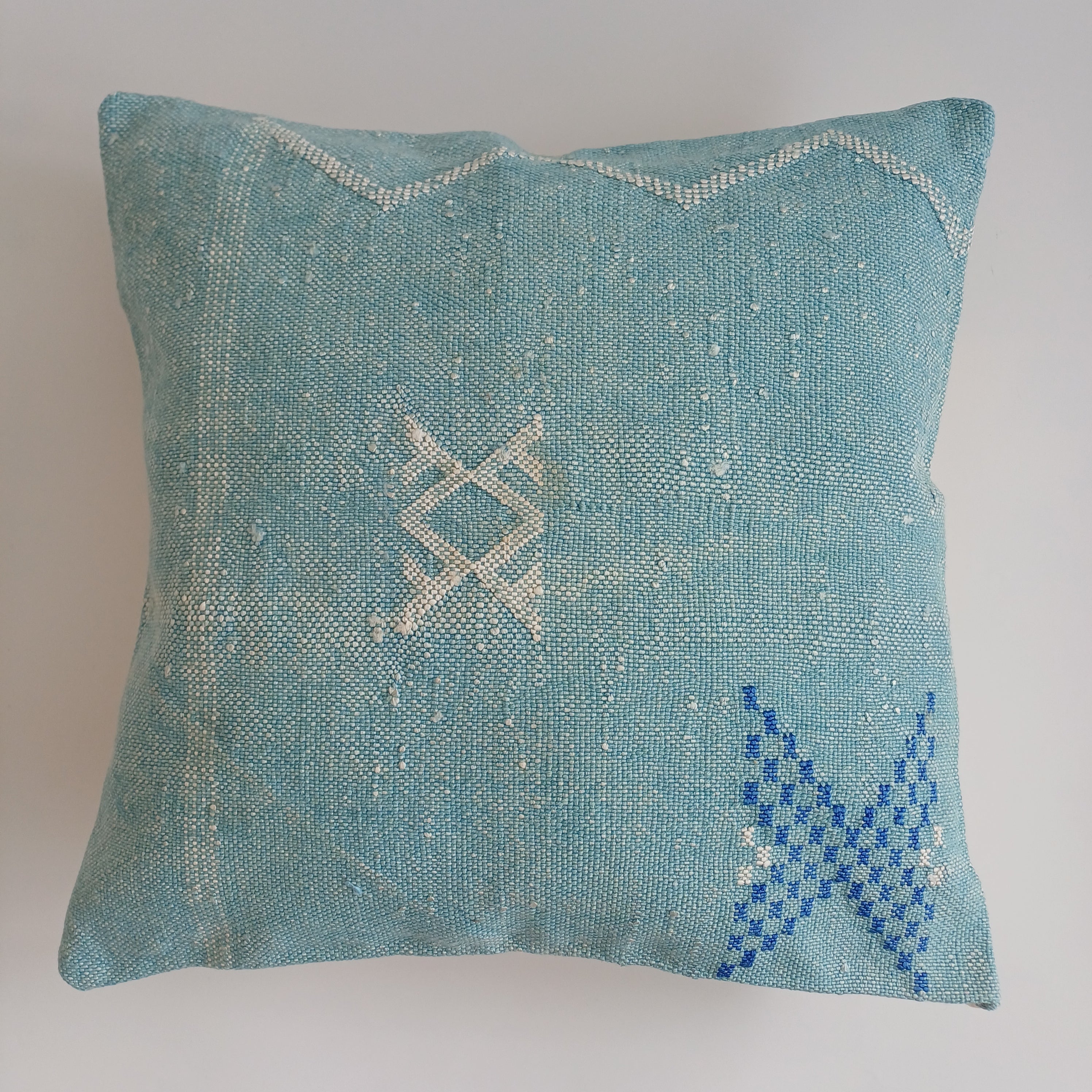 Moroccan Handmade Teal Blue Cactus Silk Cushion Cover 16''x16'' / 40x40 CM