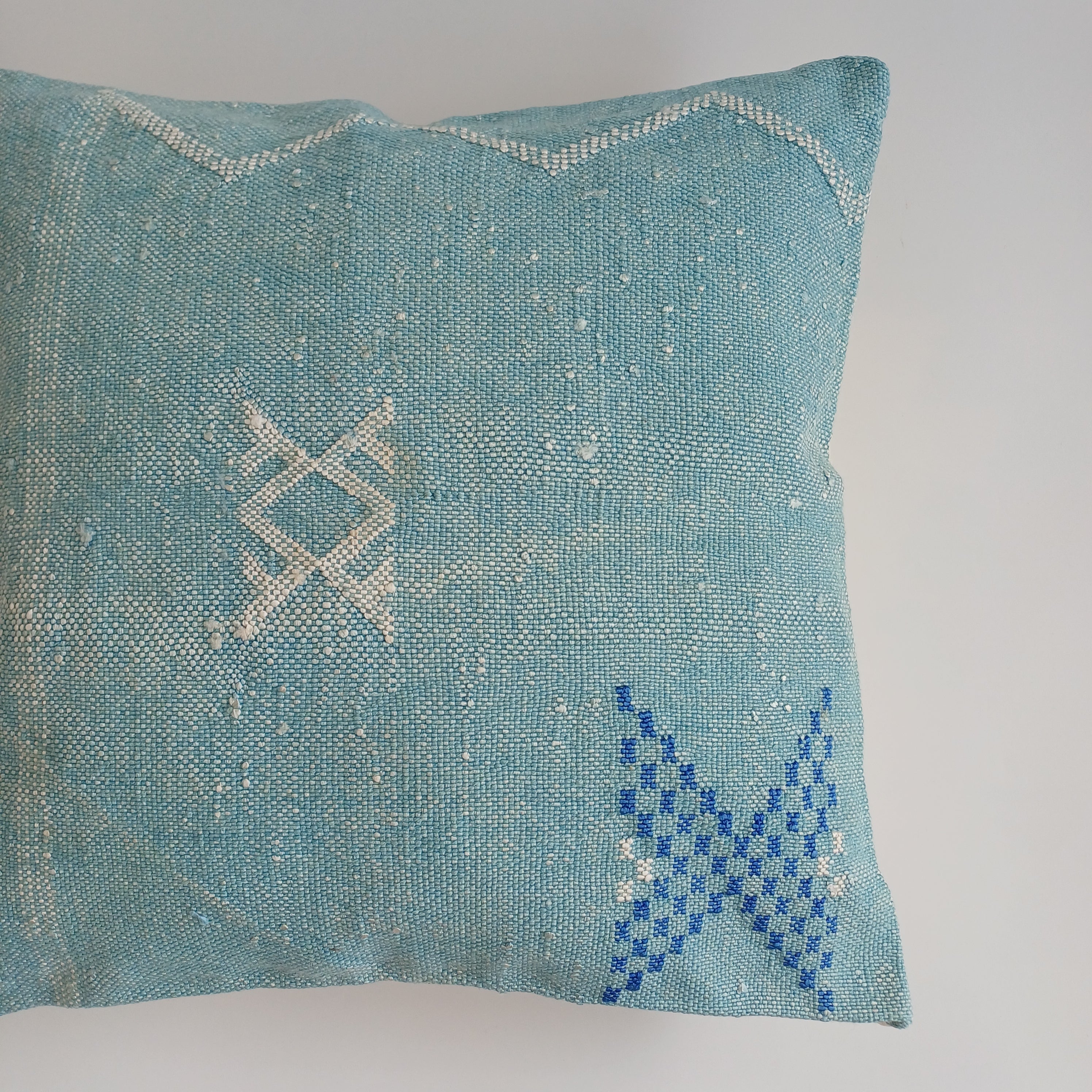 Moroccan Handmade Teal Blue Cactus Silk Cushion Cover 16''x16'' / 40x40 CM