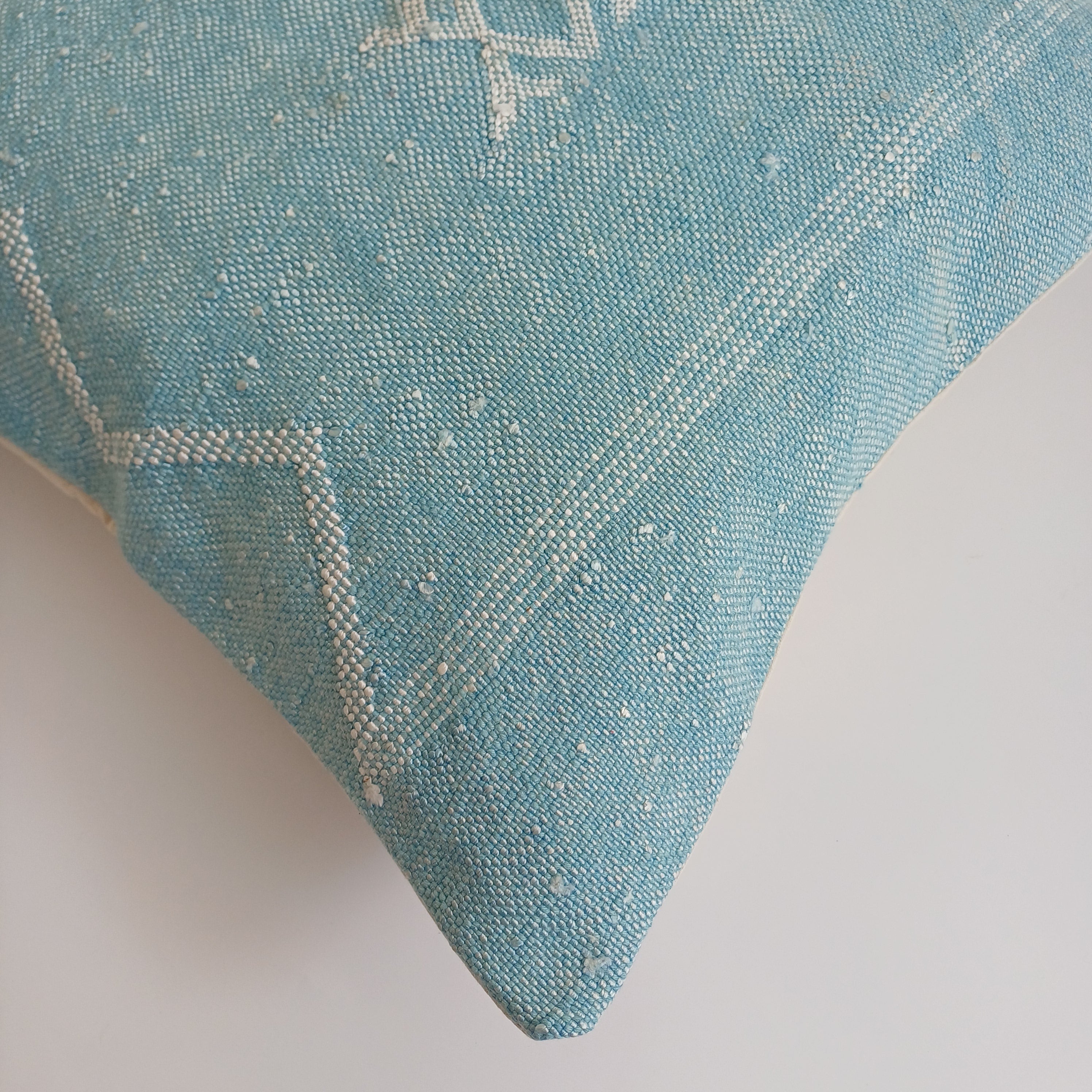 Moroccan Handmade Teal Blue Cactus Silk Cushion Cover 16''x16'' / 40x40 CM