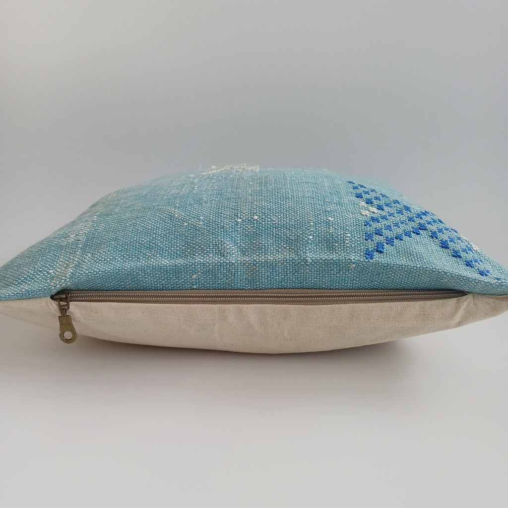 Moroccan Handmade Teal Blue Cactus Silk Cushion Cover 16''x16'' / 40x40 CM