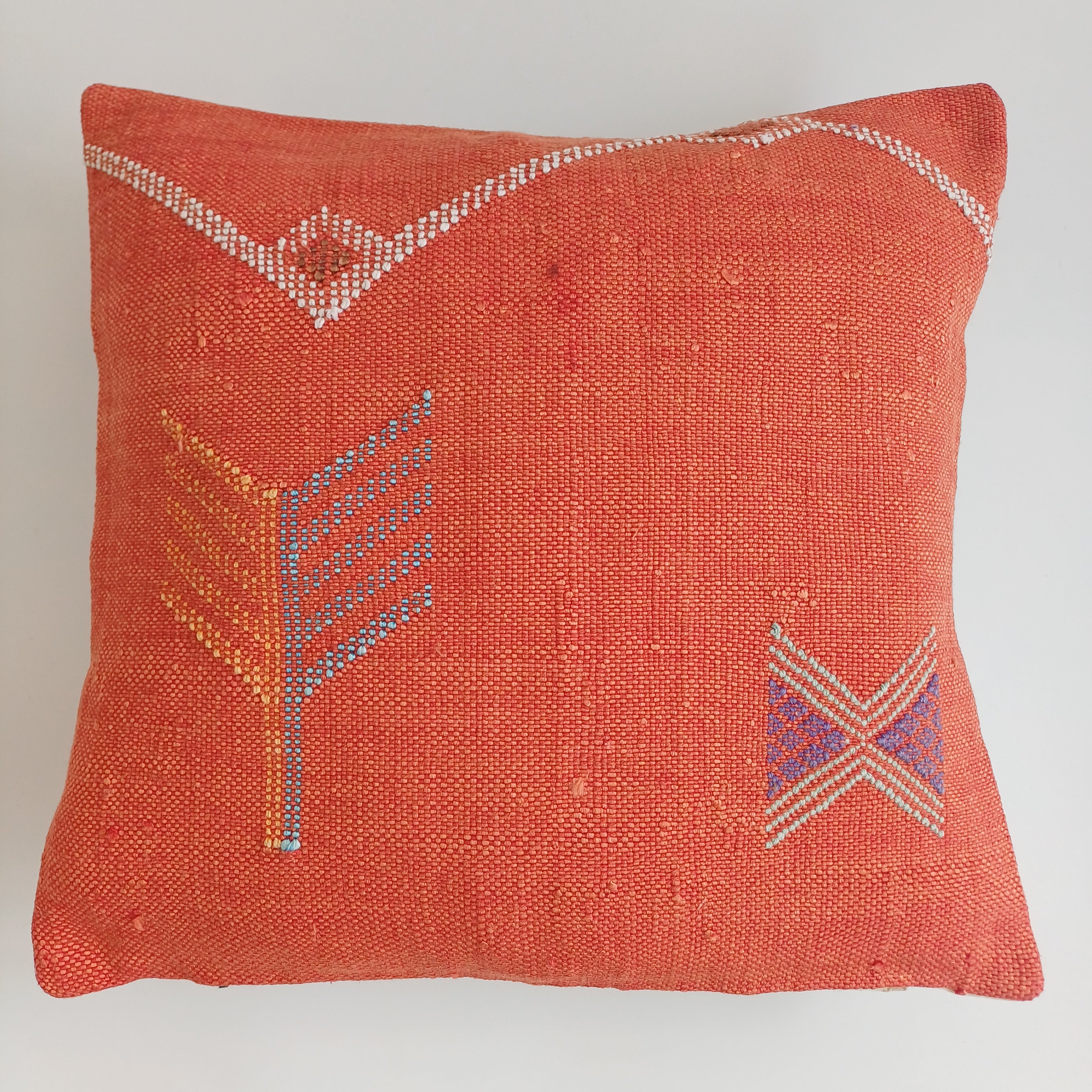 Moroccan Handmade Red Orange Cactus Silk Cushion Cover 16''x16'' / 40x40 CM