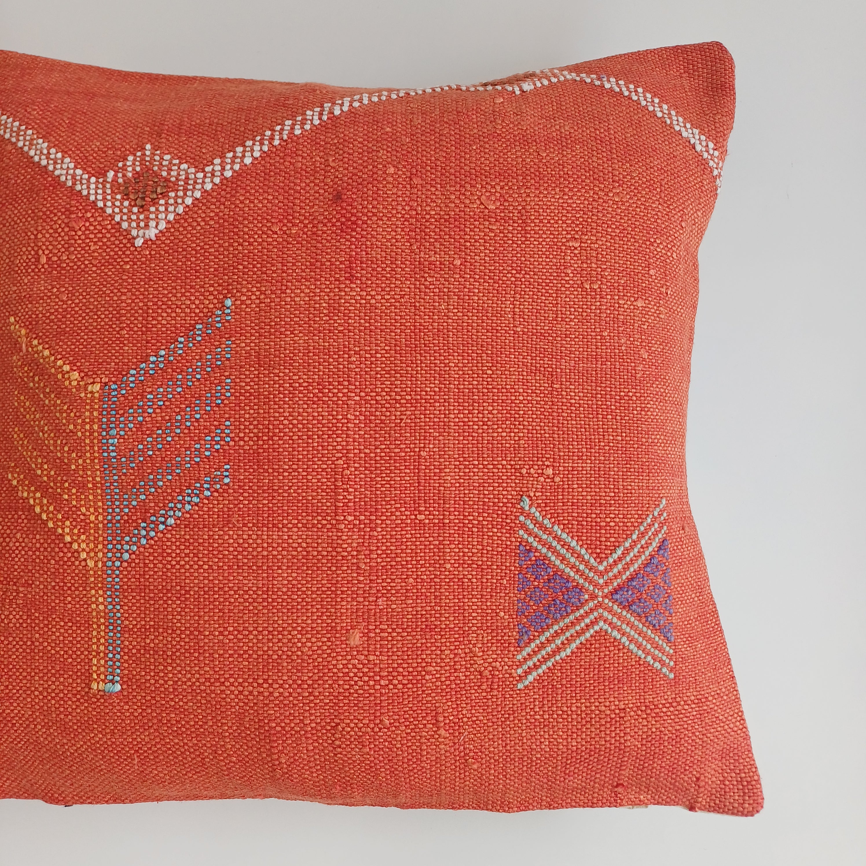 Moroccan Handmade Red Orange Cactus Silk Cushion Cover 16''x16'' / 40x40 CM