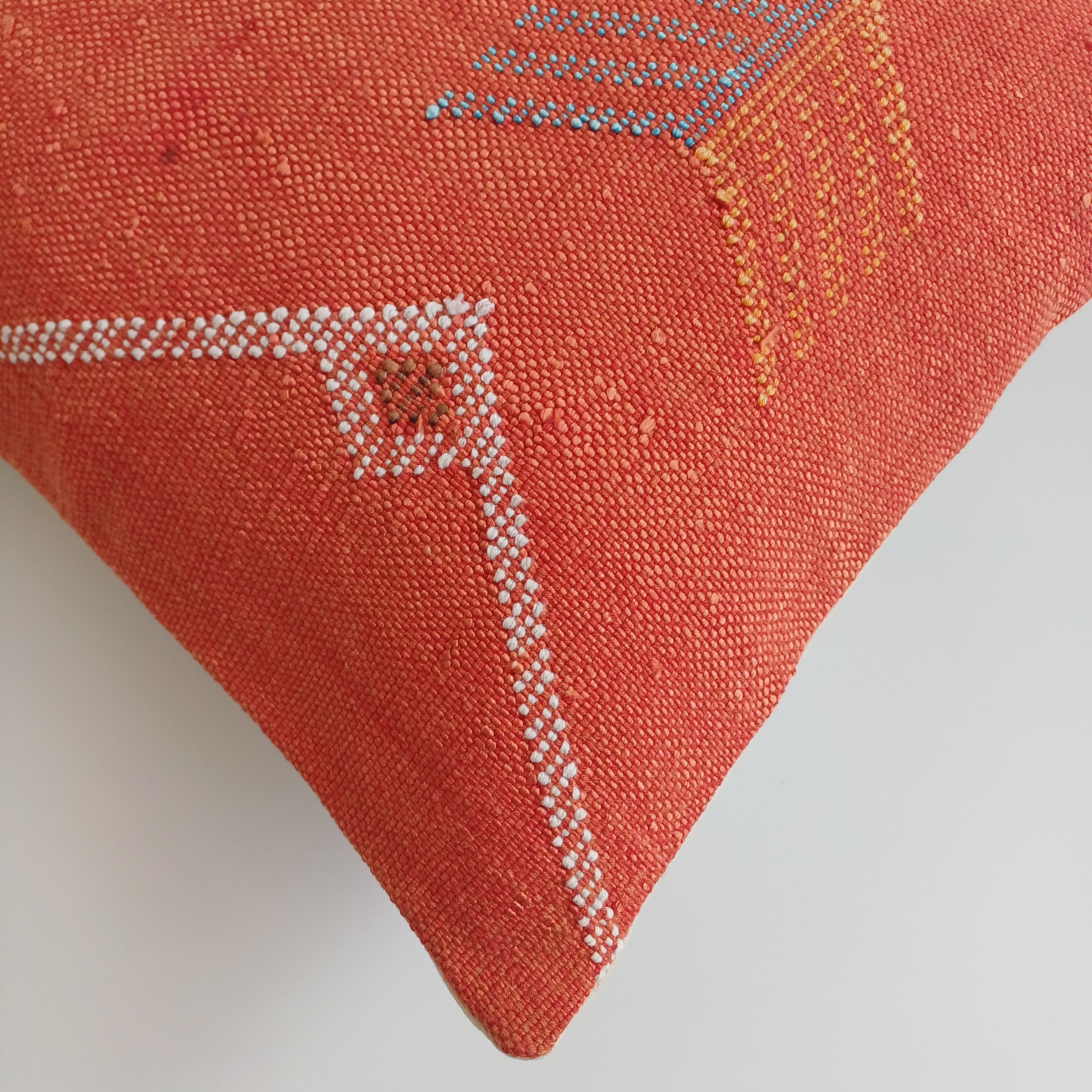 Moroccan Handmade Red Orange Cactus Silk Cushion Cover 16''x16'' / 40x40 CM