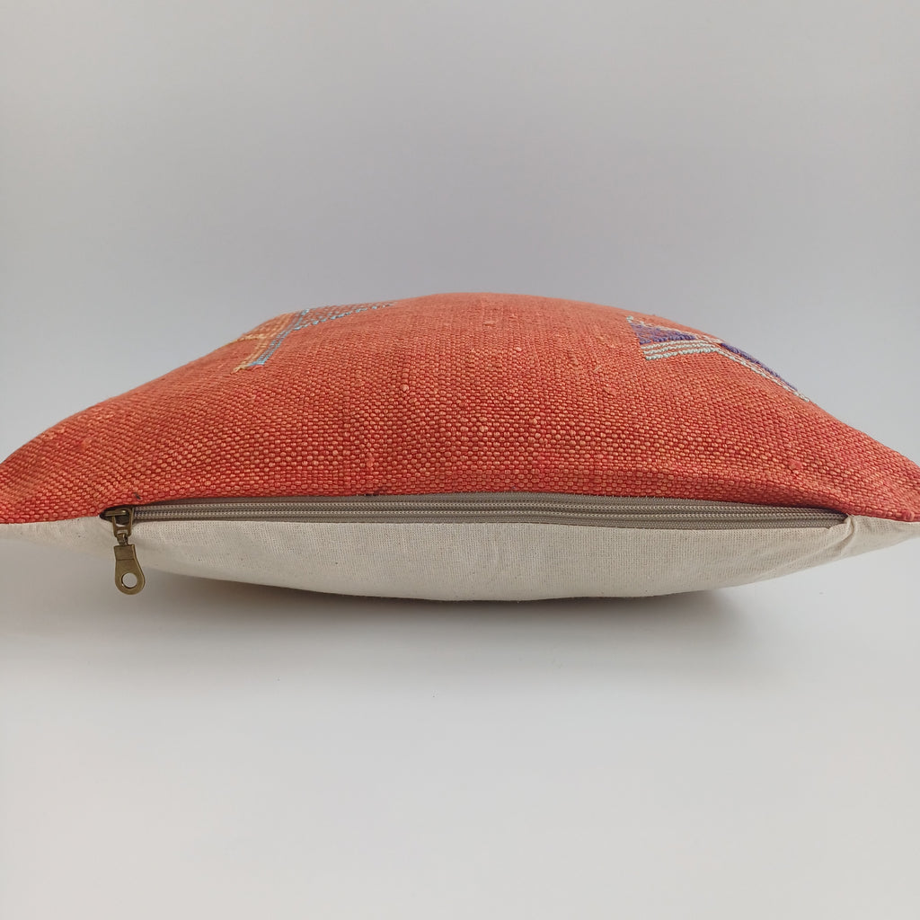 Moroccan Handmade Red Orange Cactus Silk Cushion Cover 16''x16'' / 40x40 CM