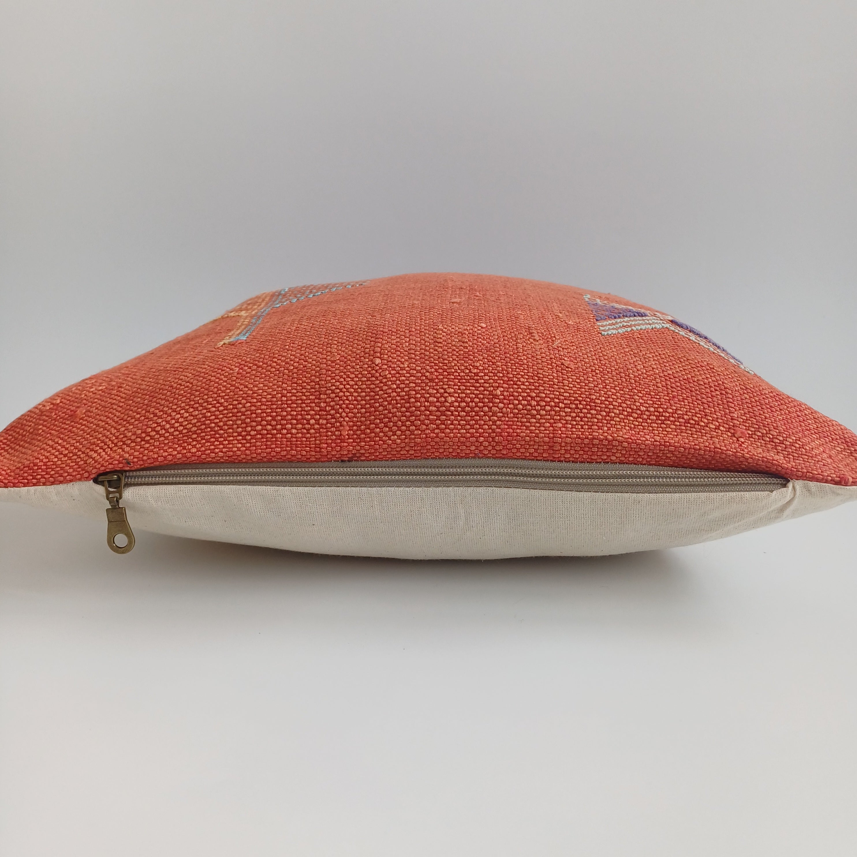 Moroccan Handmade Red Orange Cactus Silk Cushion Cover 16''x16'' / 40x40 CM
