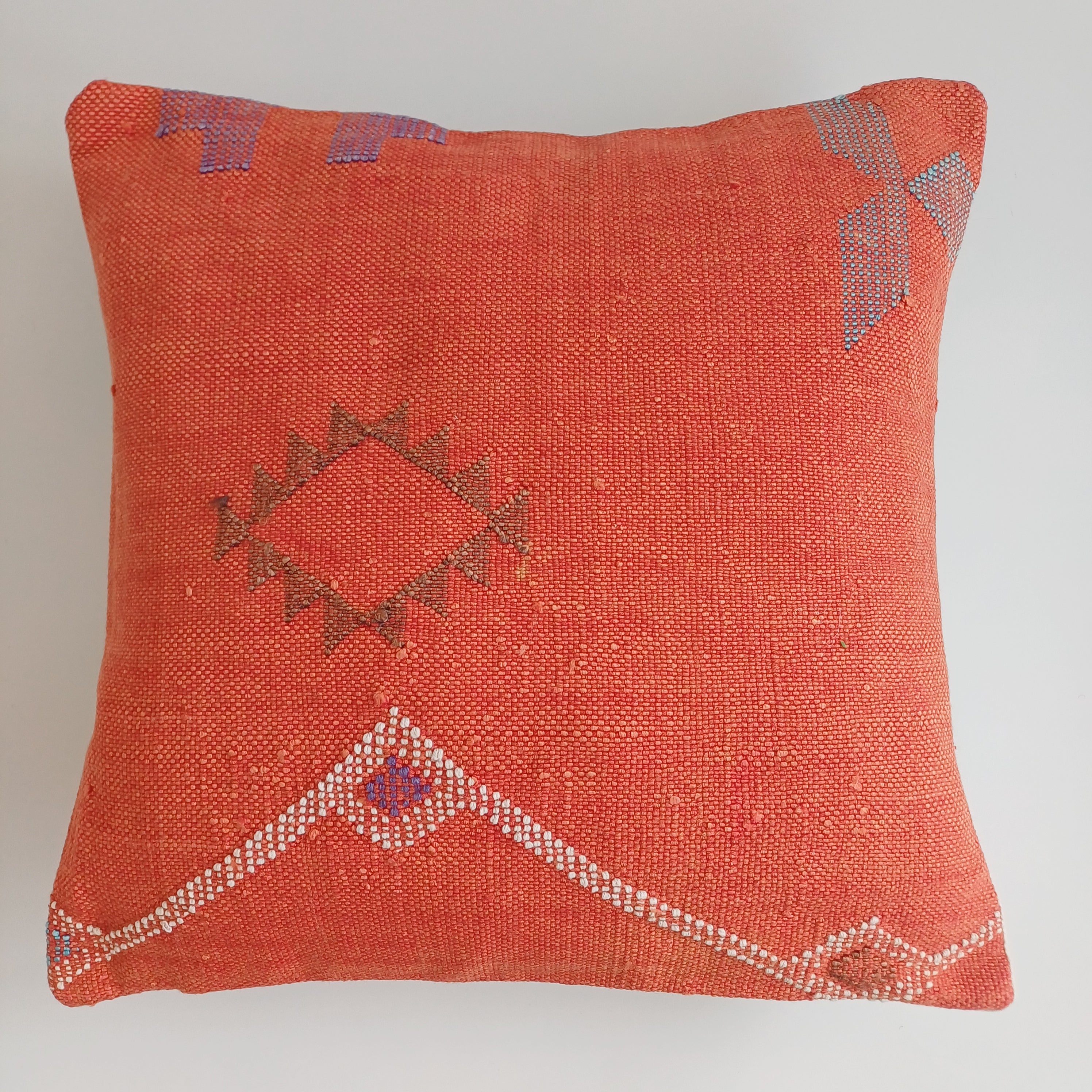 Moroccan Handmade Red Orange Cactus Silk Cushion Cover 16''x16'' / 40x40 CM