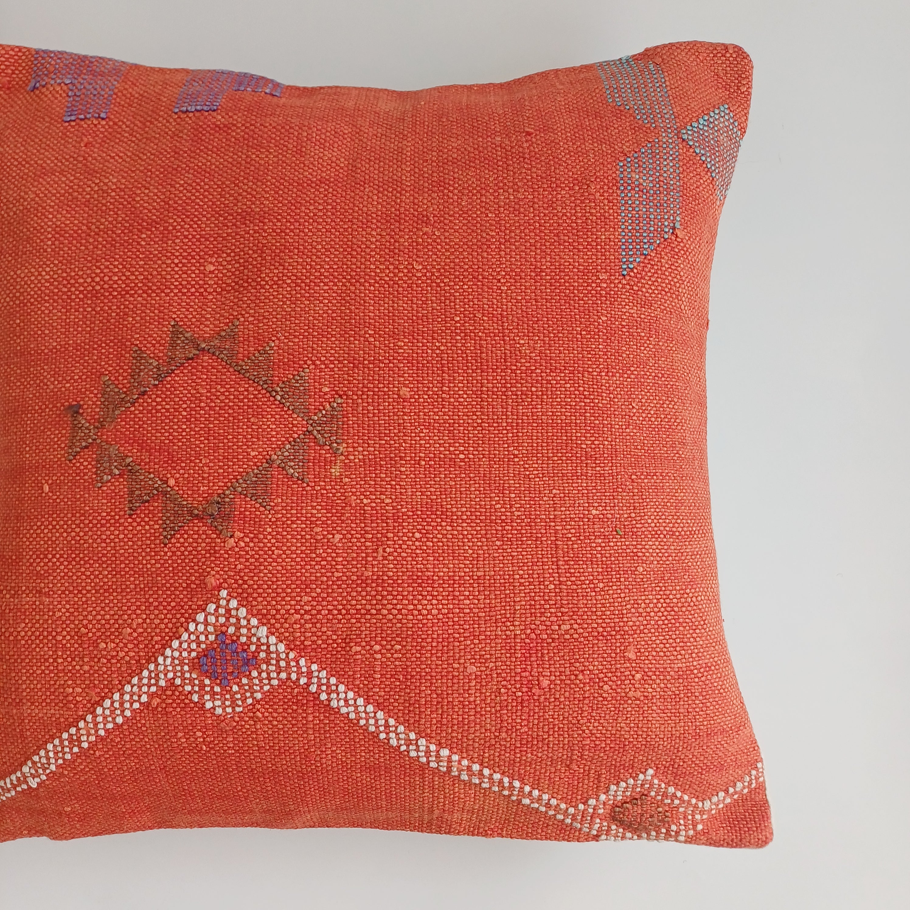 Moroccan Handmade Red Orange Cactus Silk Cushion Cover 16''x16'' / 40x40 CM