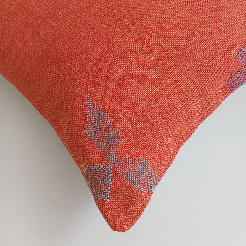 Moroccan Handmade Red Orange Cactus Silk Cushion Cover 16''x16'' / 40x40 CM