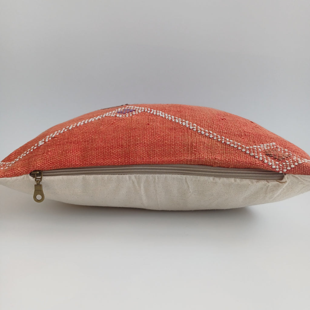 Moroccan Handmade Red Orange Cactus Silk Cushion Cover 16''x16'' / 40x40 CM