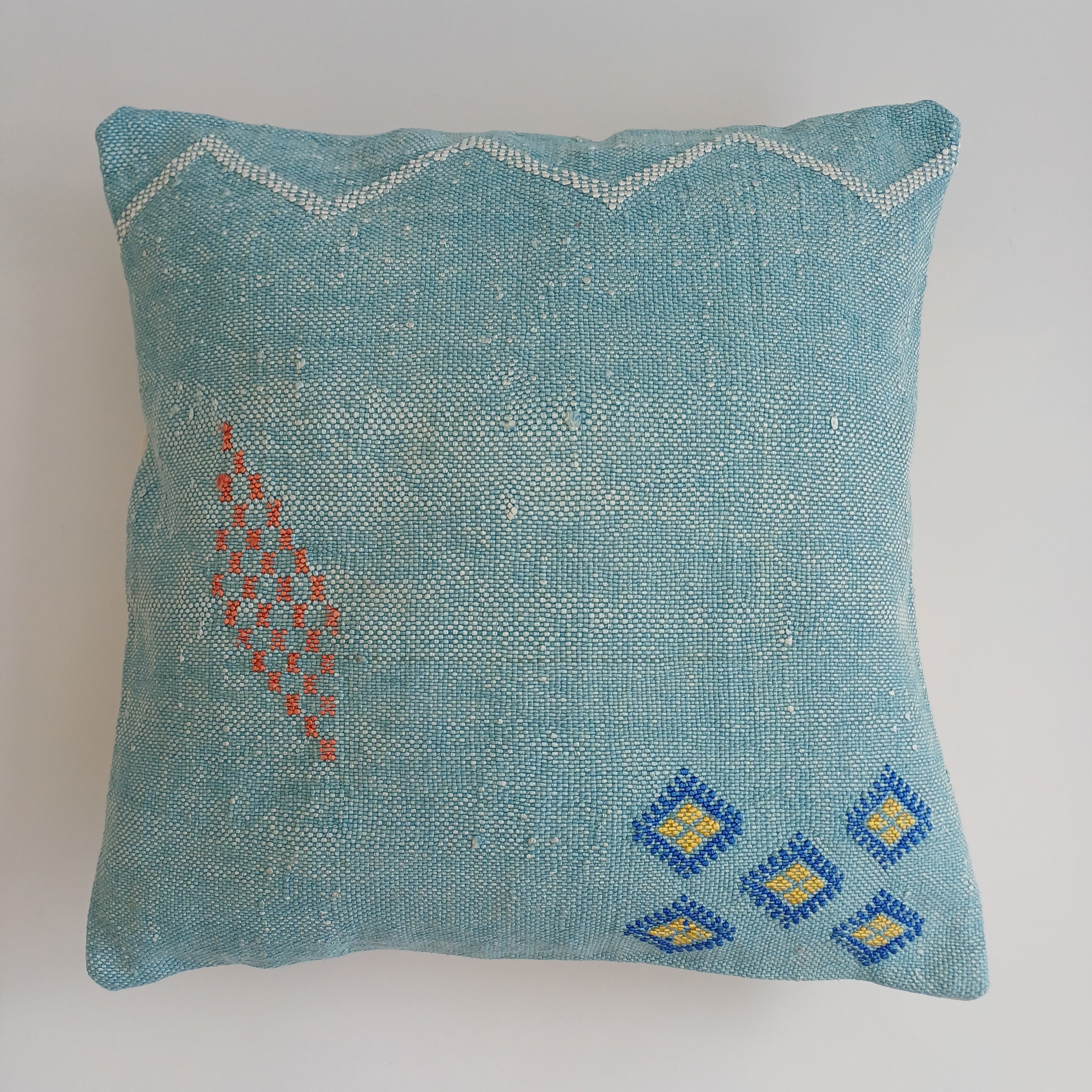 Moroccan Handmade Teal Blue Cactus Silk Cushion Cover 16''x16'' / 40x40 CM