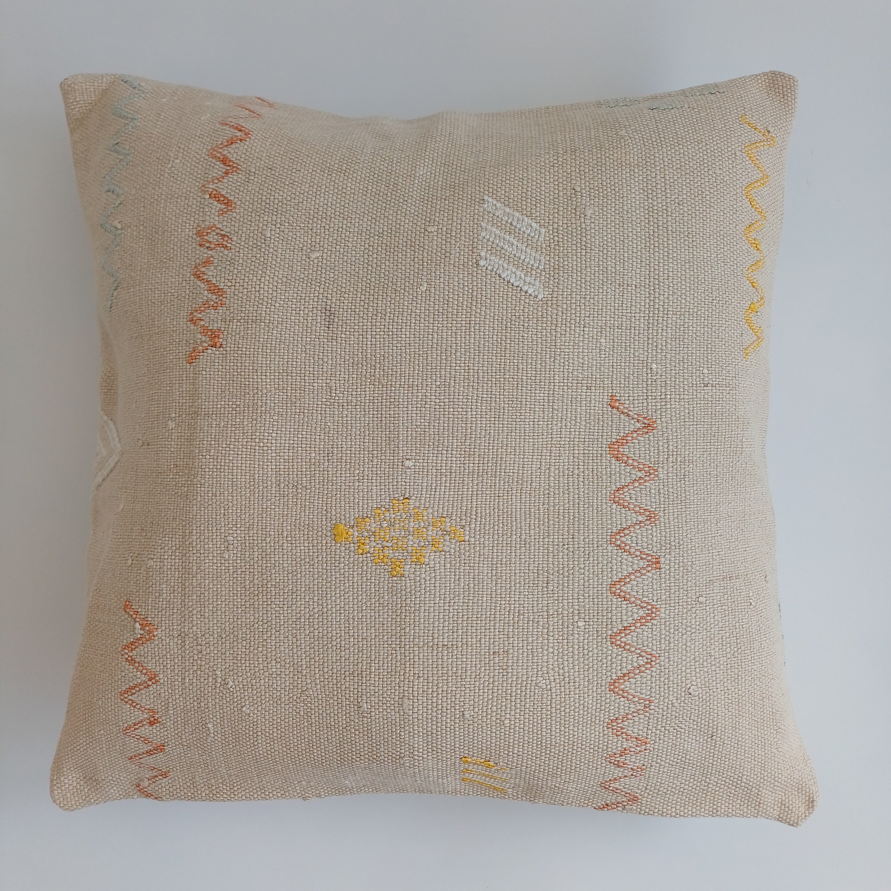 Moroccan Handmade Oatmeal Cactus Silk Cushion Cover 16''x16'' / 40x40 CM