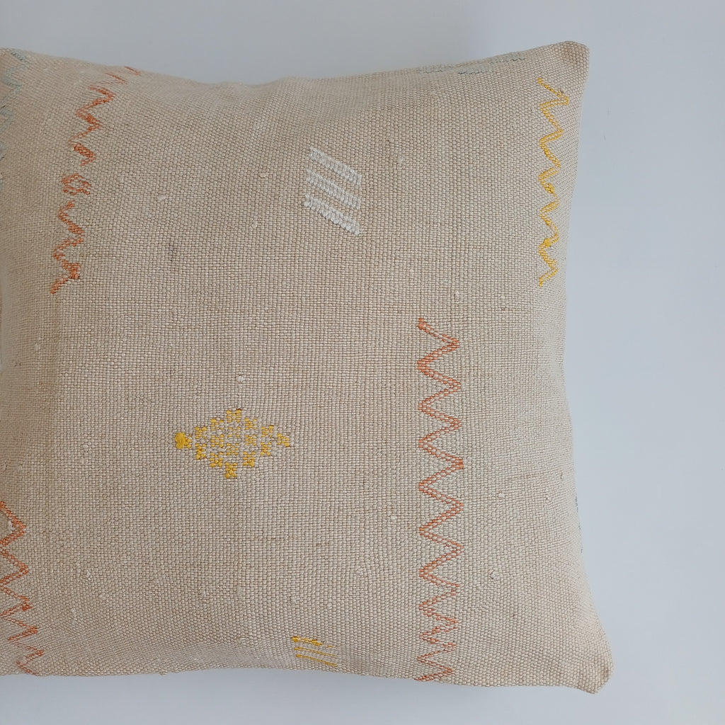 Moroccan Handmade Oatmeal Cactus Silk Cushion Cover 16''x16'' / 40x40 CM