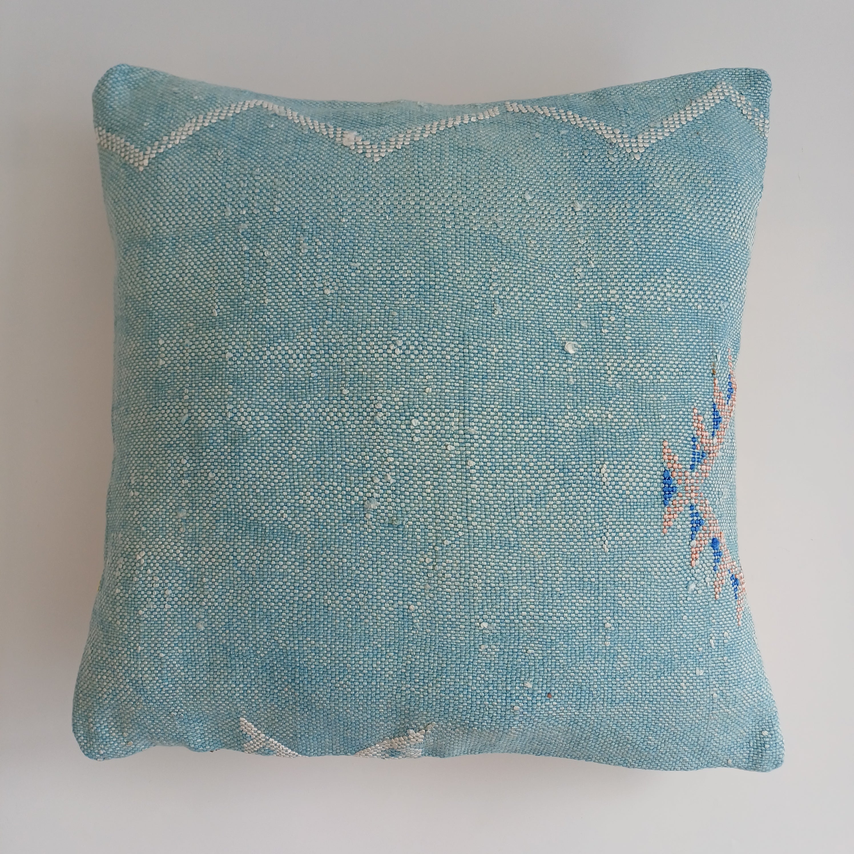 Moroccan Handmade Teal Blue Cactus Silk Cushion Cover 16''x16'' / 40x40 CM