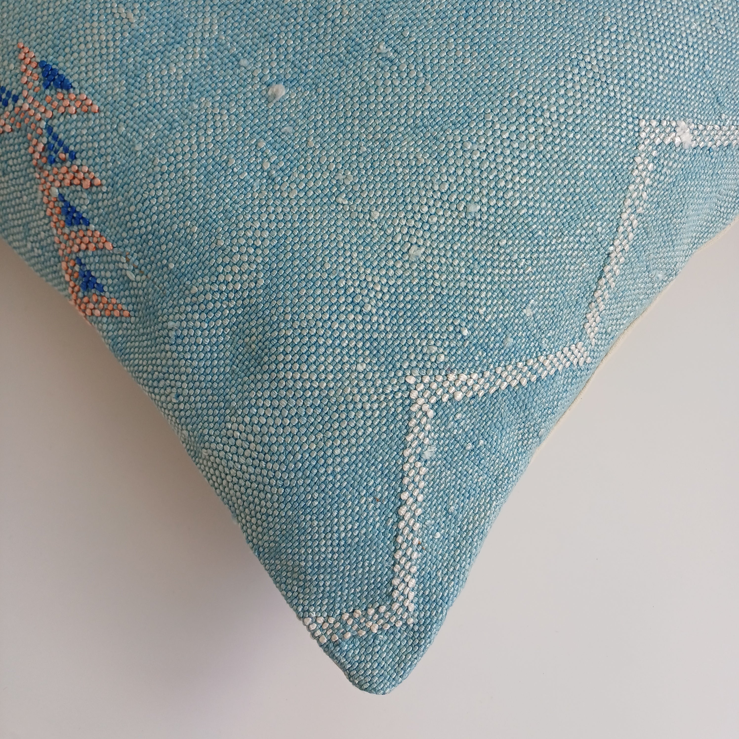 Moroccan Handmade Teal Blue Cactus Silk Cushion Cover 16''x16'' / 40x40 CM