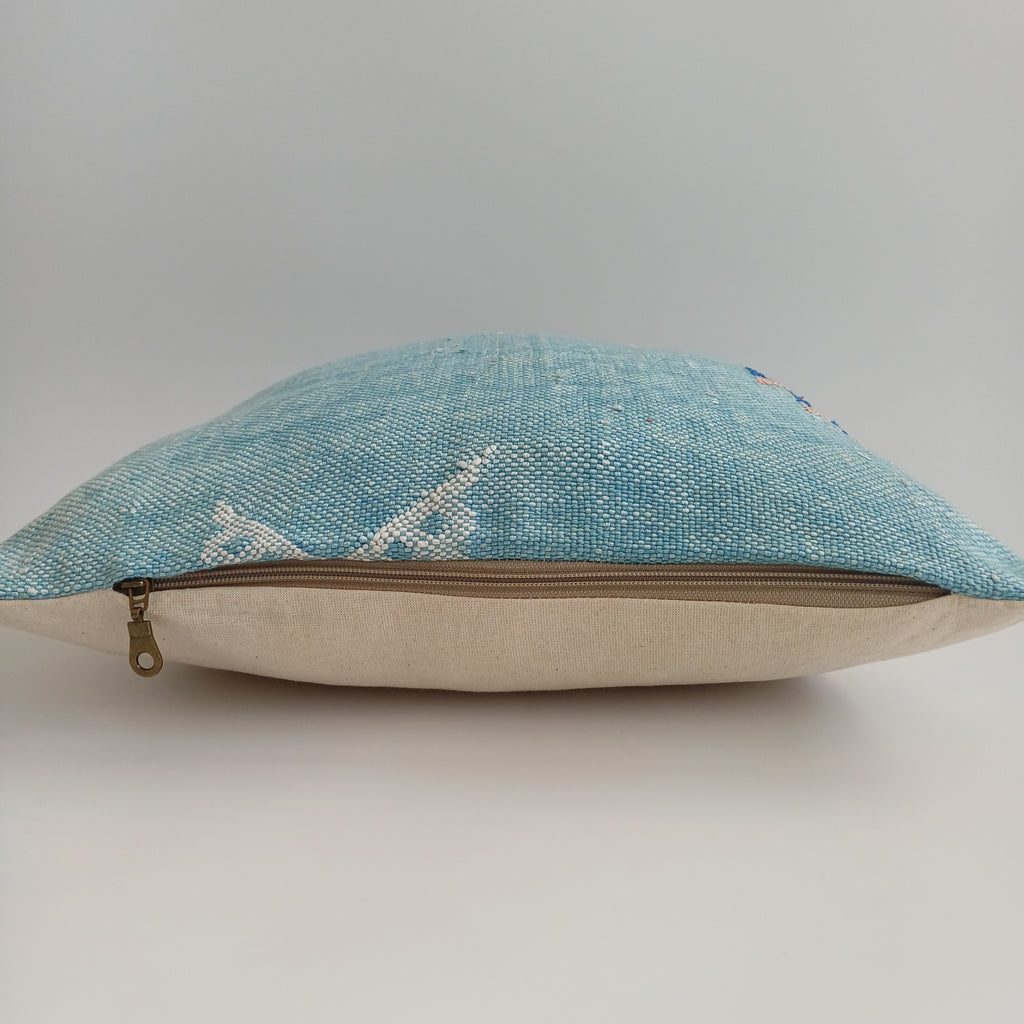 Moroccan Handmade Teal Blue Cactus Silk Cushion Cover 16''x16'' / 40x40 CM