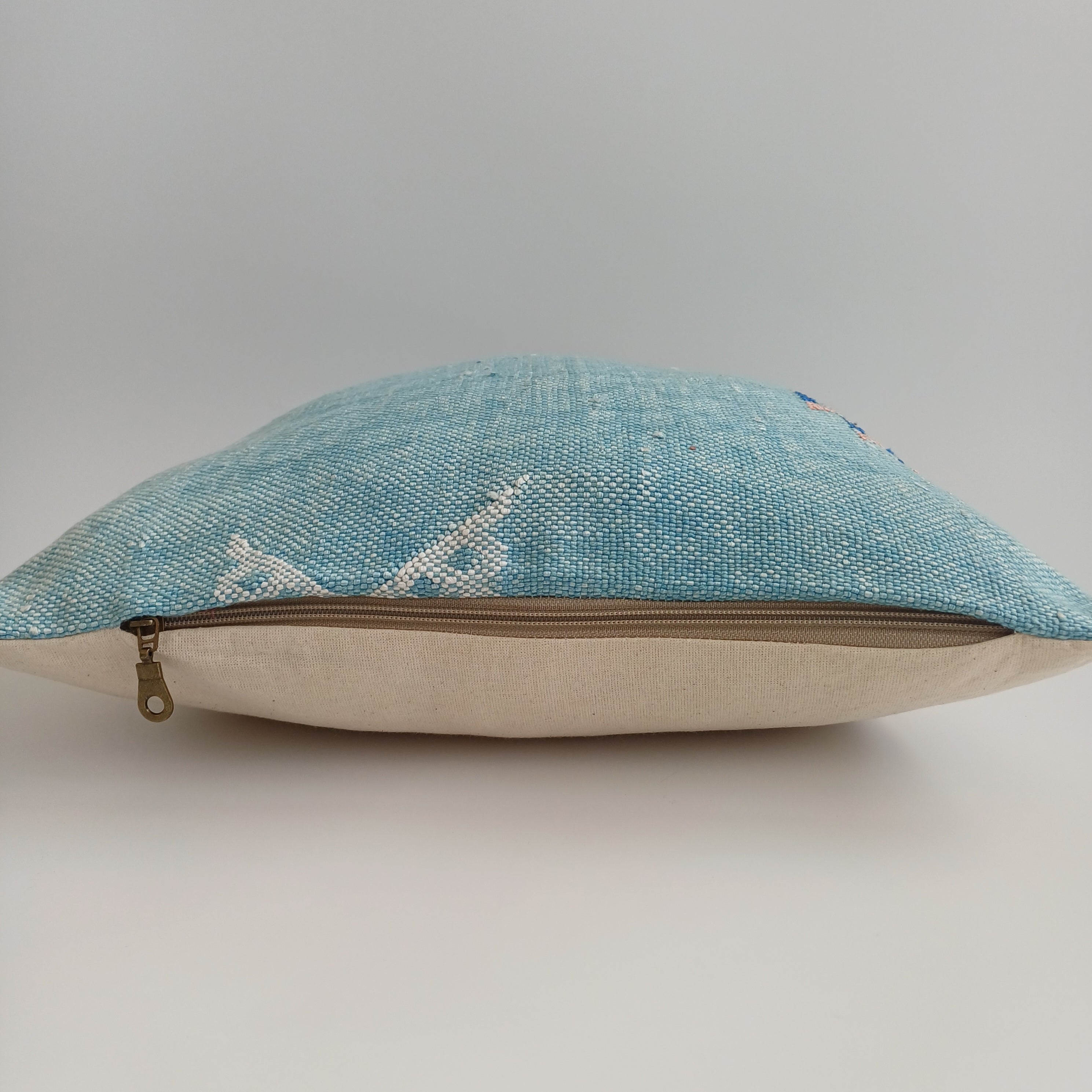 Moroccan Handmade Teal Blue Cactus Silk Cushion Cover 16''x16'' / 40x40 CM