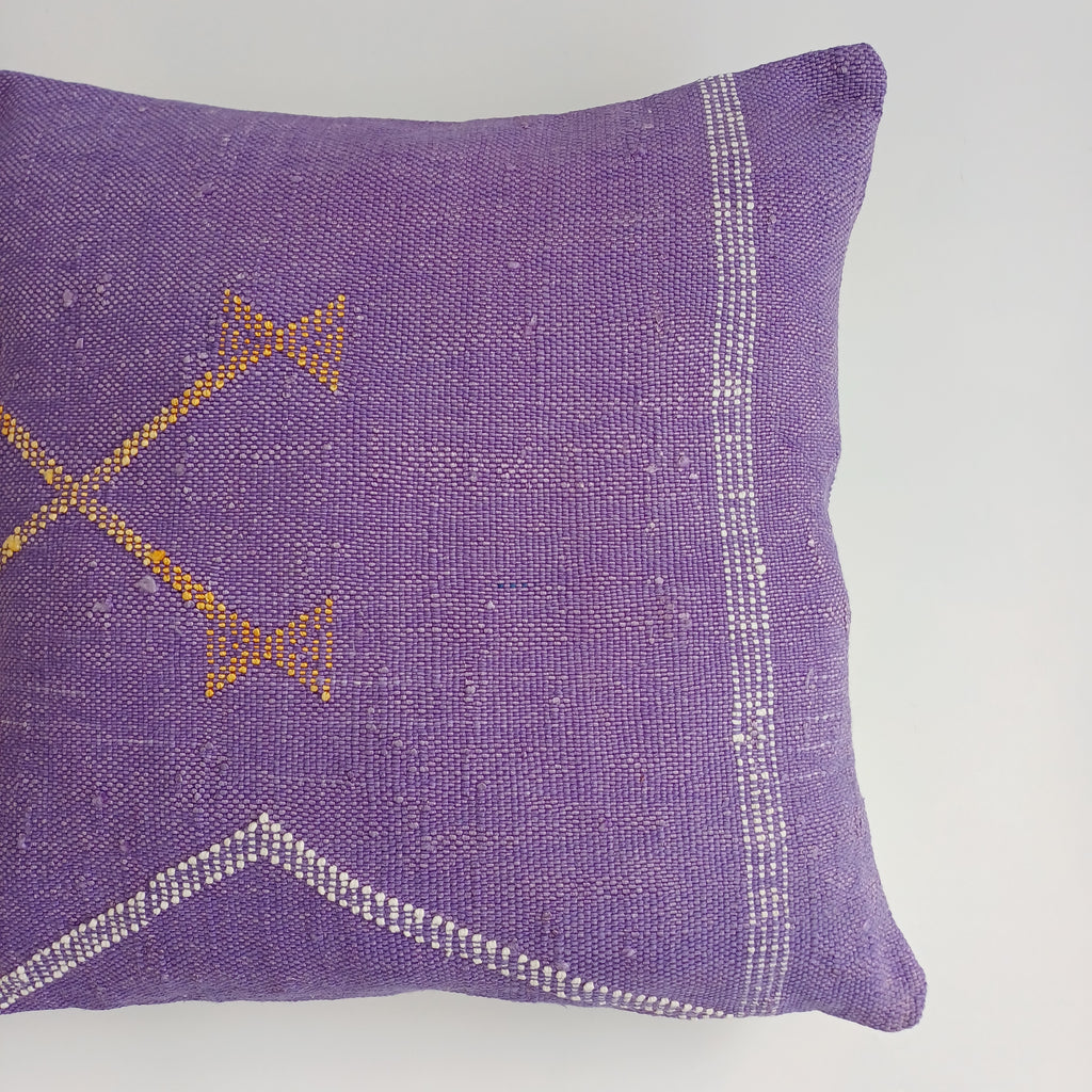 Moroccan Handmade Purple Cactus Silk Cushion Cover 16''x16'' / 40x40 CM