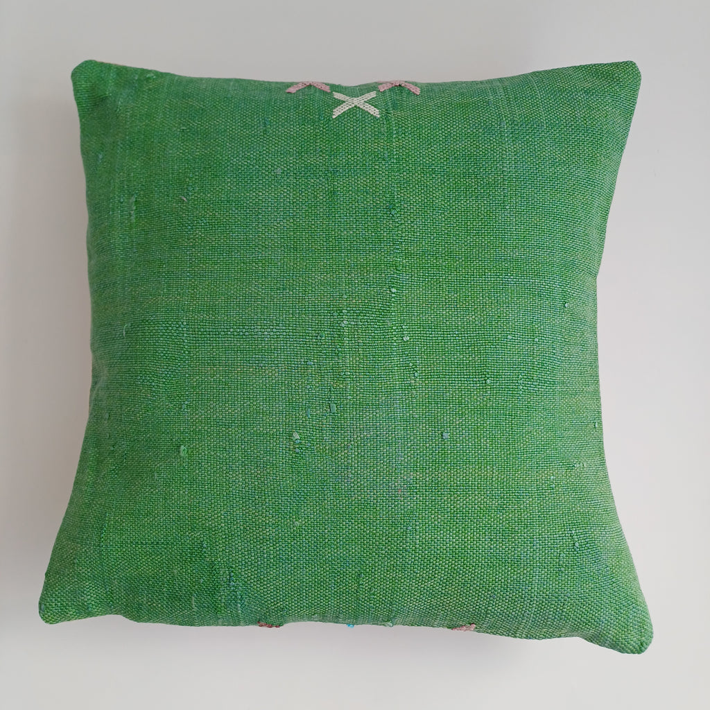 Moroccan Handmade Green Cactus Silk Cushion Cover 16''x16'' / 40x40 CM