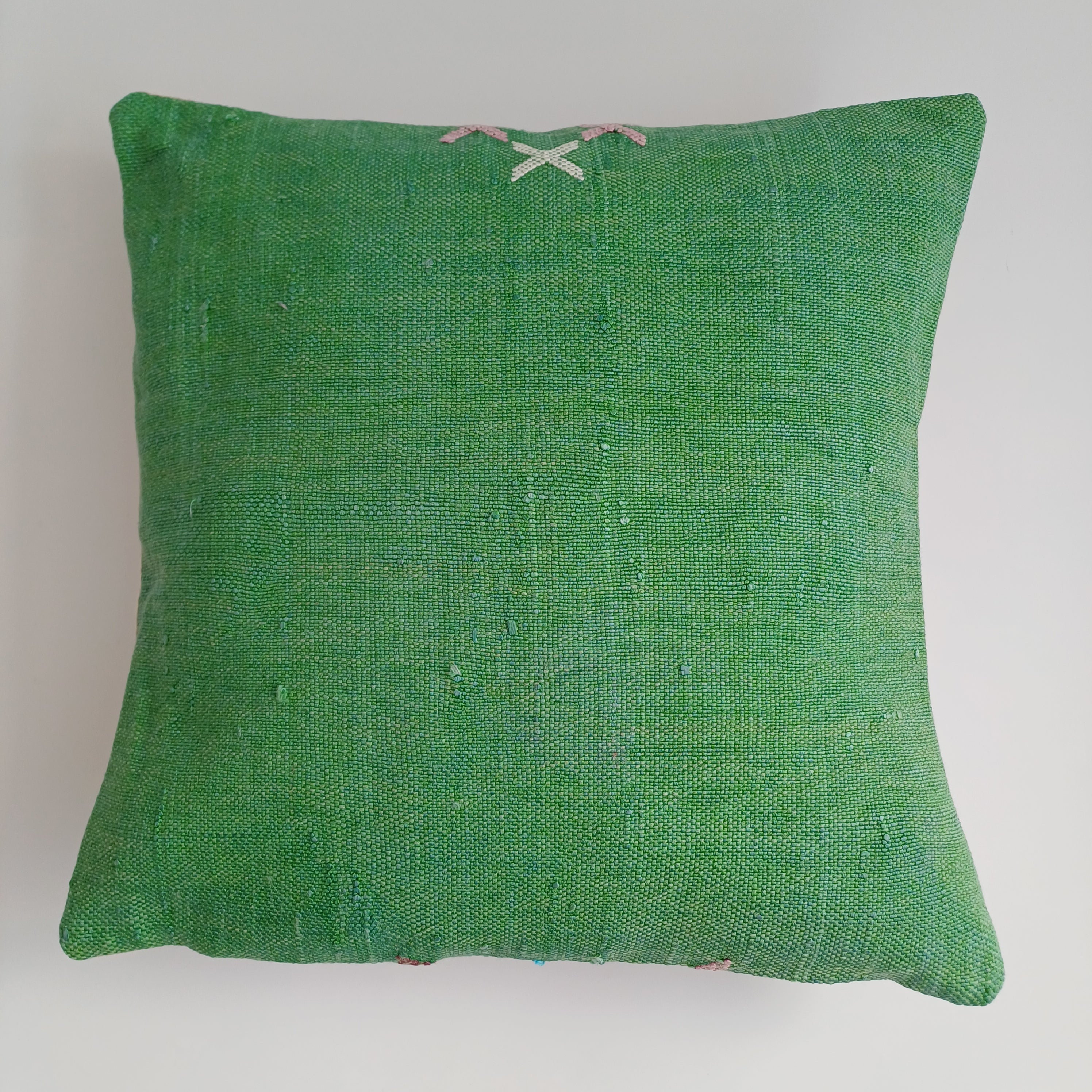 Moroccan Handmade Green Cactus Silk Cushion Cover 16''x16'' / 40x40 CM