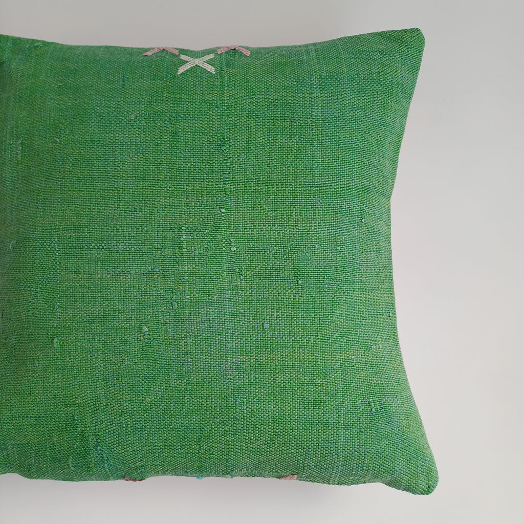 Moroccan Handmade Green Cactus Silk Cushion Cover 16''x16'' / 40x40 CM
